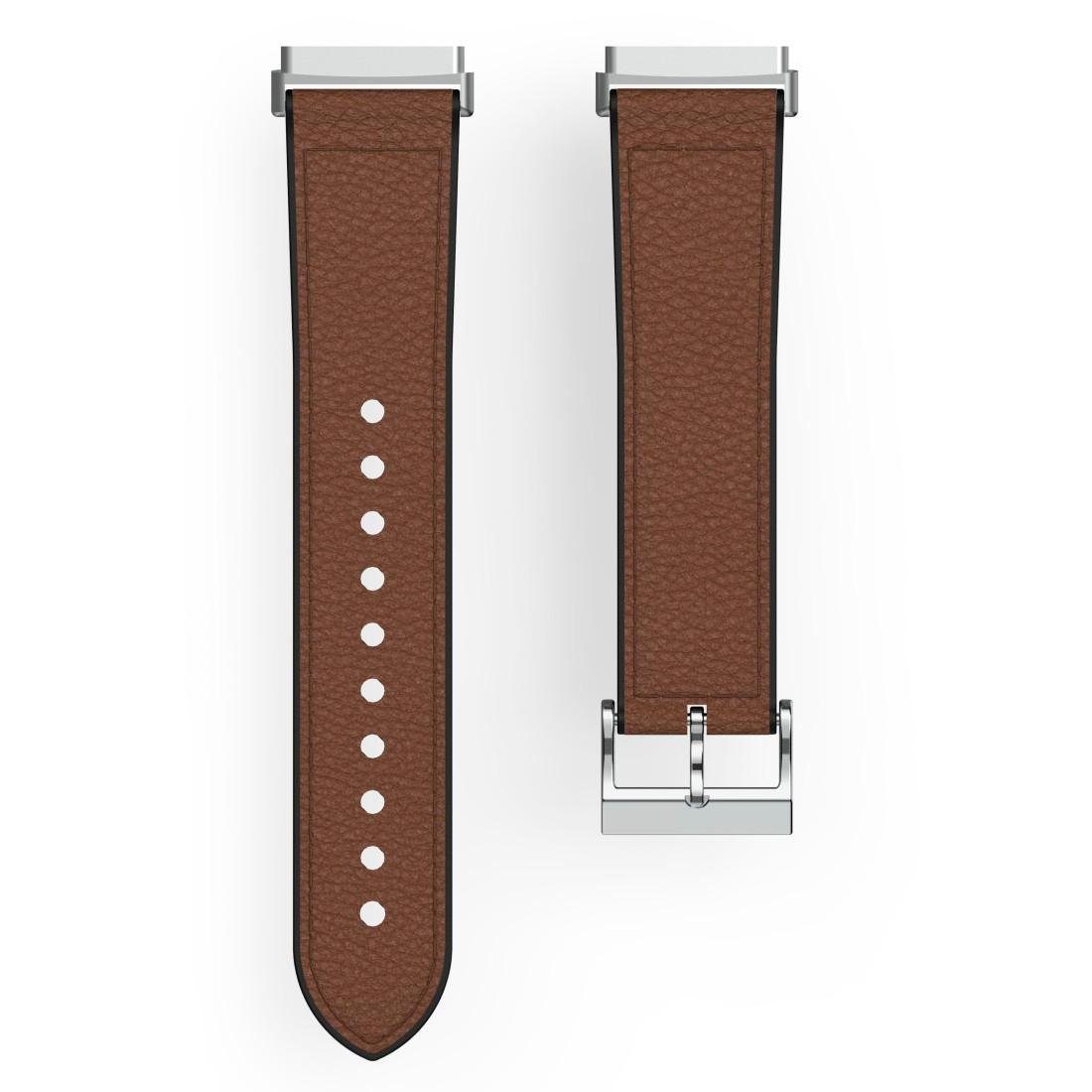 Hama Smartwatch-Armband Ersatzarmband für Fitbit Versa 3, Sense, Leder und Silikon, 22mm, 21cm braun