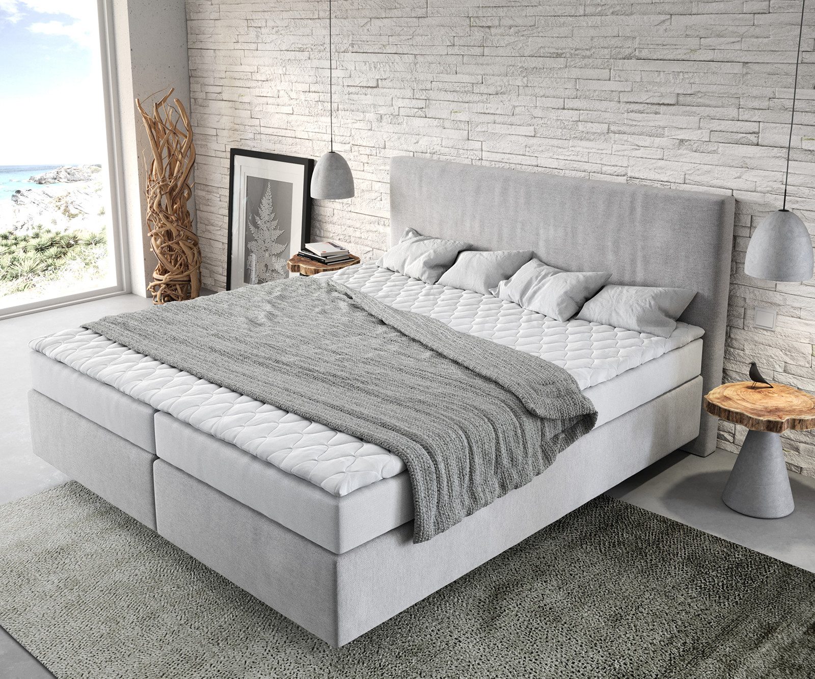 DELIFE Boxspringbett Dream-Well, Mikrofaser, Grau, Gr. 180 cm x 200 cm, Liegefläche 180 cm x 200 cm, Bezug