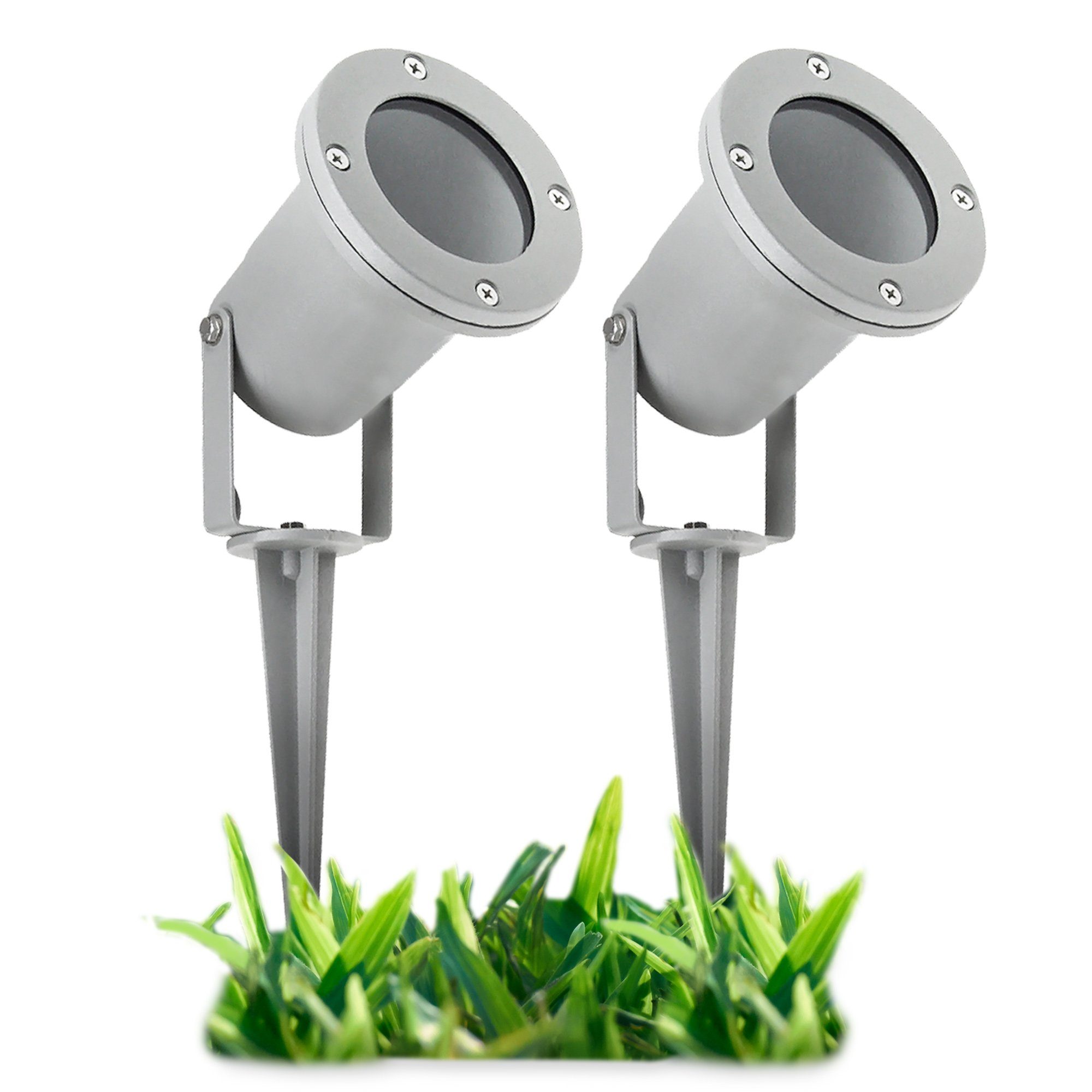 SSC-LUXon LED Gartenstrahler Grauer Gartenstrahler KARI rund mit Kabel und Spiess, IP65 GU10 230V