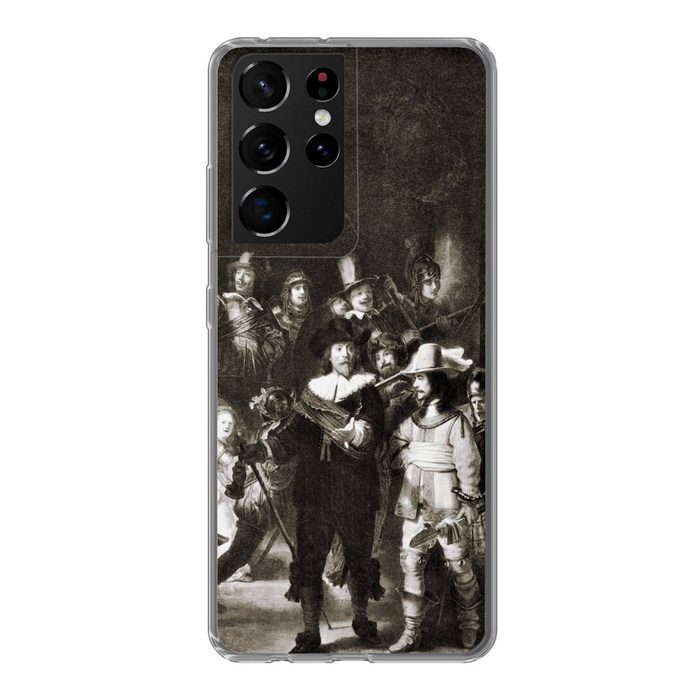 MuchoWow Handyhülle Die Nachtwache in Schwarz und Weiß - Gemälde von Rembrandt van Rijn Phone Case Handyhülle Samsung Galaxy S21 Ultra Silikon Schutzhülle