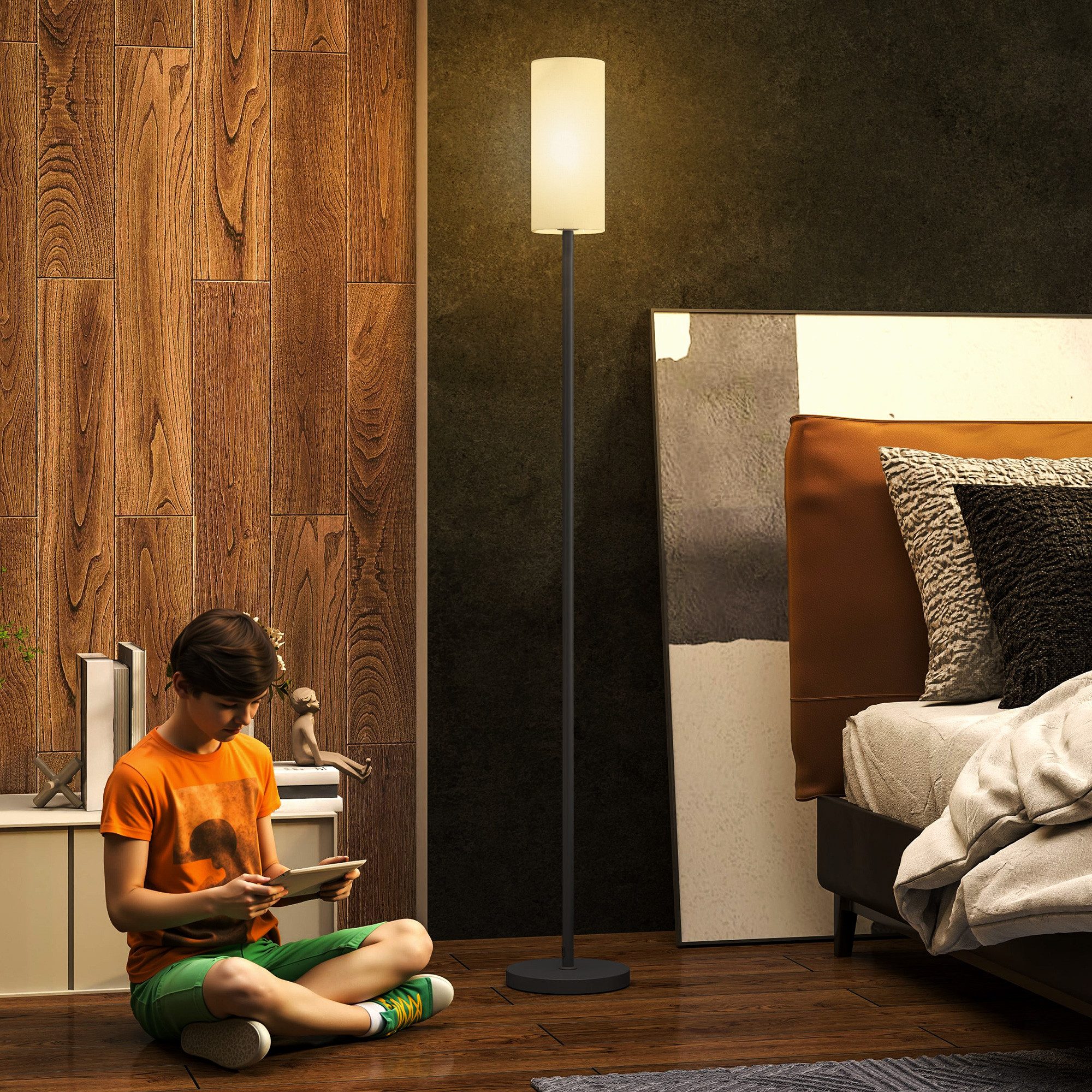 HOMCOM Stehlampe moderne Lampe mit Leinenschirm, Fußschalter, ohne Leuchtmittel, für Schlafzimmer, Wohnzimmer, 22 x 22 x 163 cm