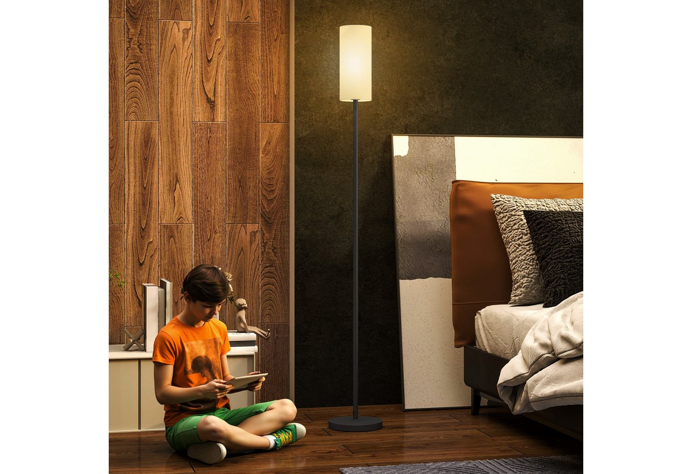 HOMCOM Stehlampe moderne Lampe mit Leinenschirm, Fußschalter, ohne Leuchtmittel, für Schlafzimmer, Wohnzimmer, 22 x 22 x 163 cm