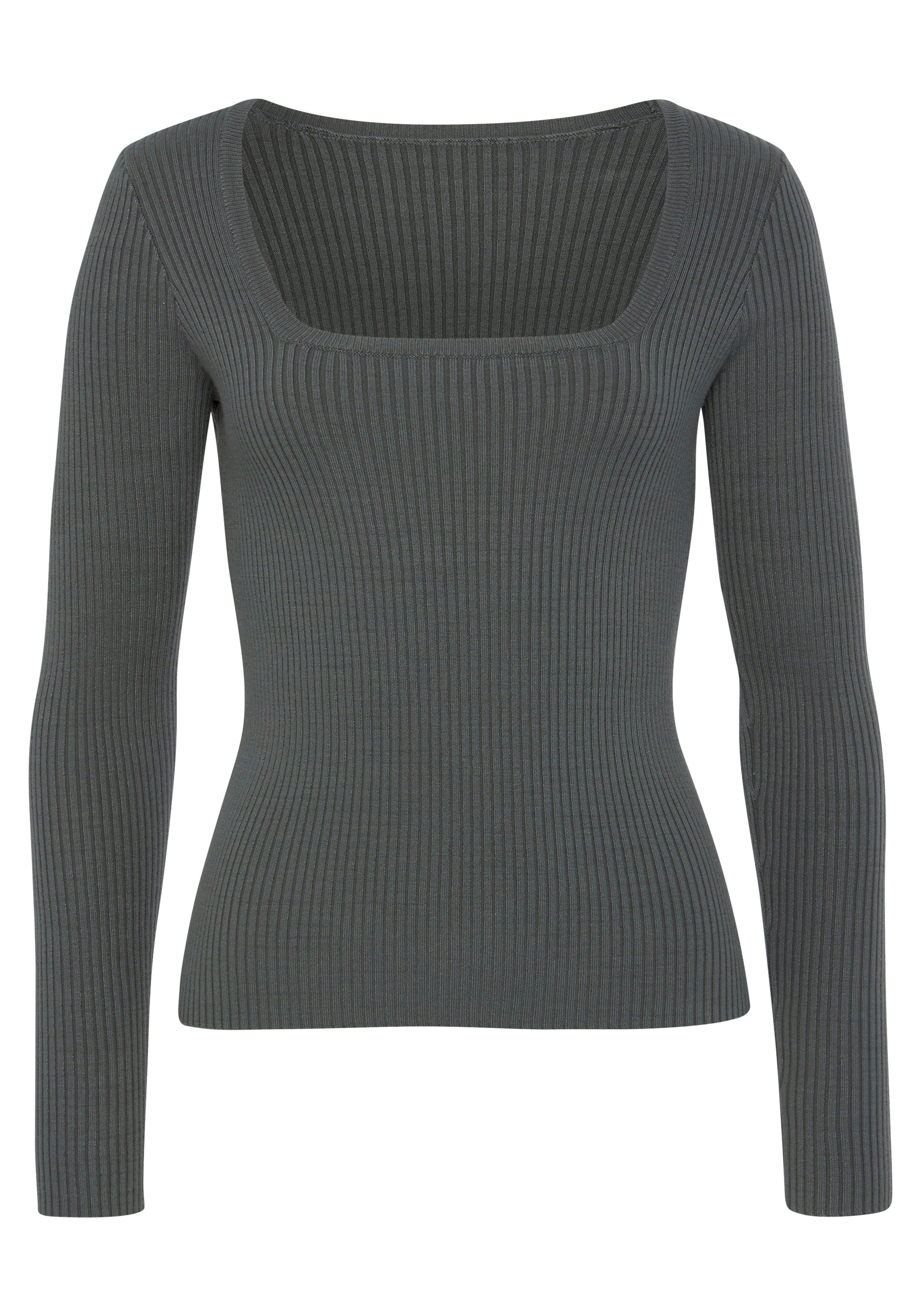 LASCANA Strickpullover aus Rippstrick mit eckigem günstig online kaufen