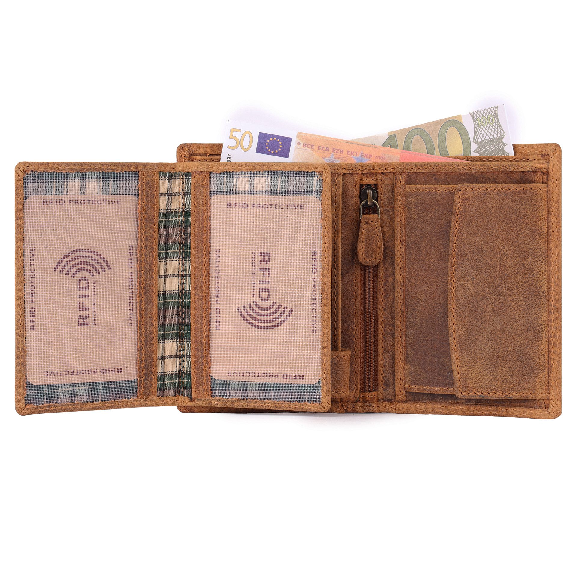 Benthill Geldbörse Herren Echt Leder Portemonnaie RFID Männer Geldbeutel Vintage Slim, RFID-Schutz Kartenfächer Münzfach