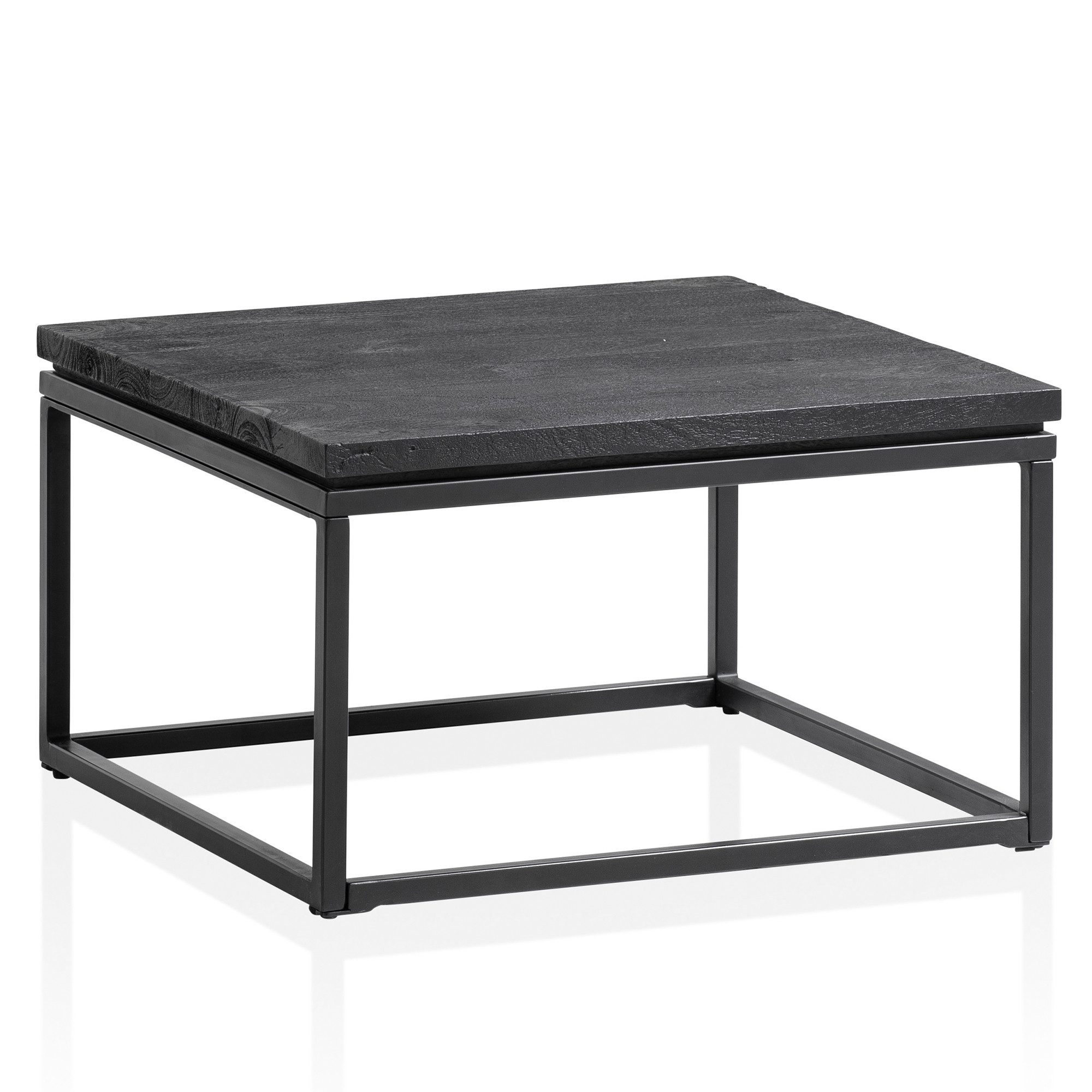 FINEBUY Couchtisch FB60226 (60x60x35 cm Sofatisch Massivholz Metall Schwarz), Wohnzimmertisch Quadratisch, Kaffeetisch Modern