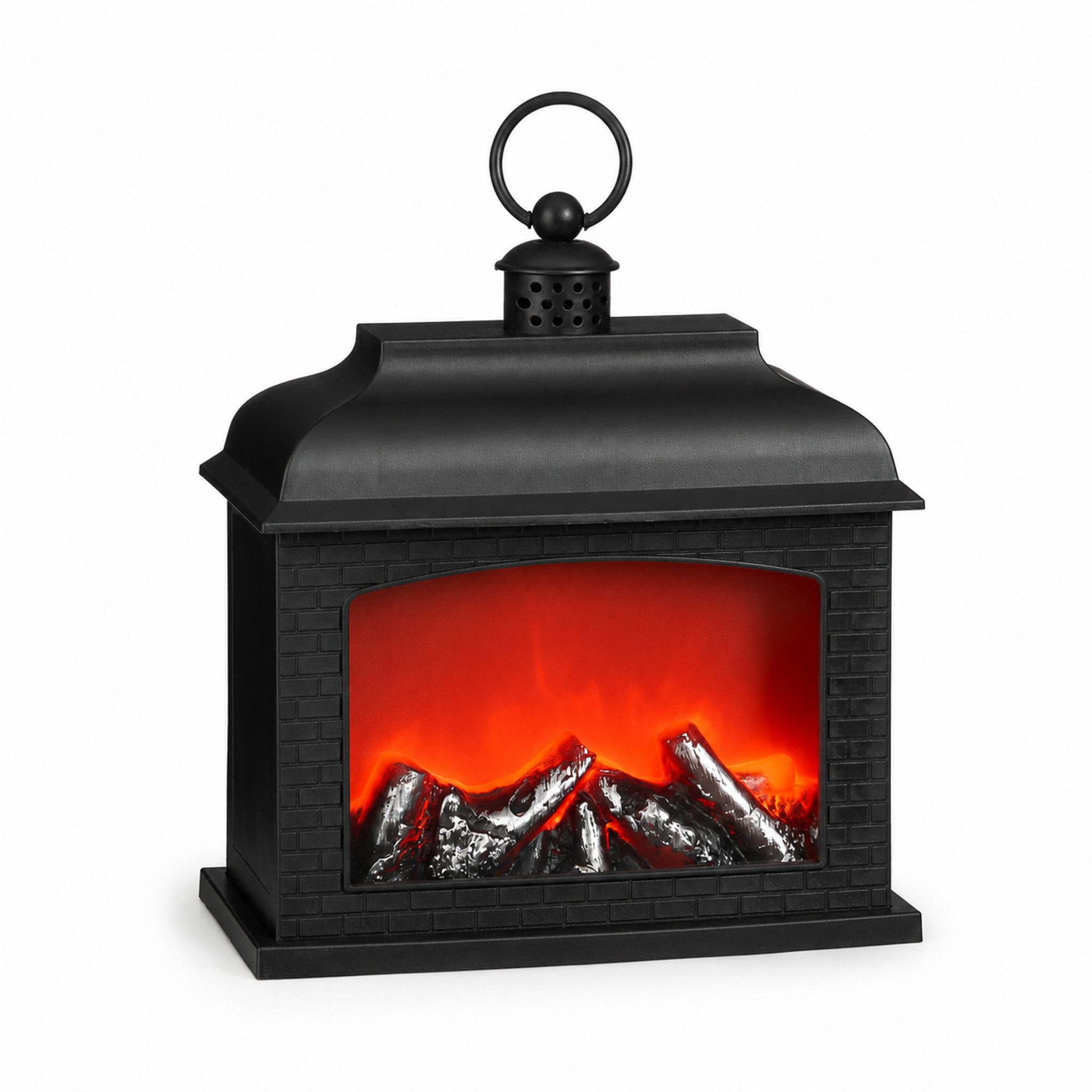 Luca Lighting LED Laterne, Timer, klassisch warm, LED Kamin Laterne 28,5cm Flammeneffekt und Timer Kunststoff / Schwarz
