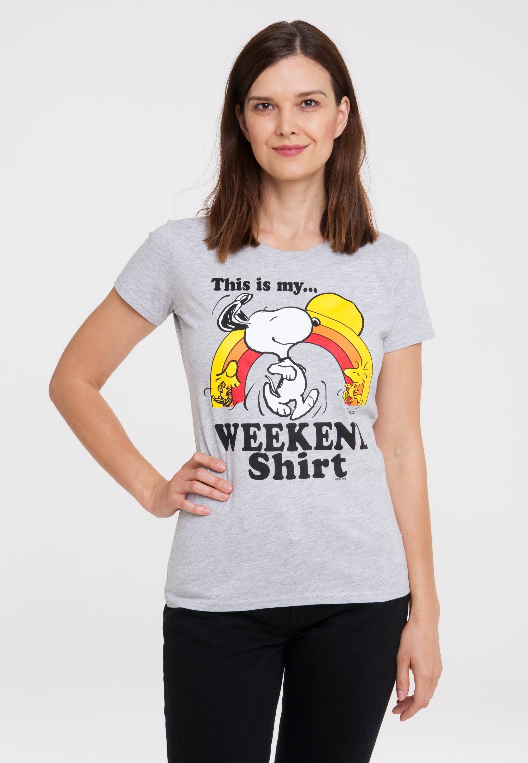T-Shirt Woodstock - & lizenziertem mit Weekend - LOGOSHIRT Originaldesign Snoopy Peanuts