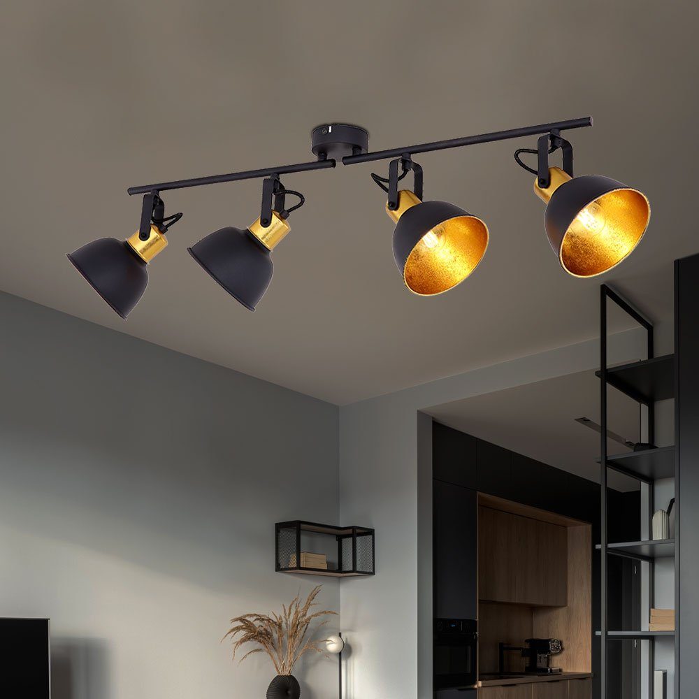 etc-shop LED Deckenleuchte, Leuchtmittel nicht inklusive, Deckenleuchte 4-flammig Metall schwarz-gold Wohnzimmer