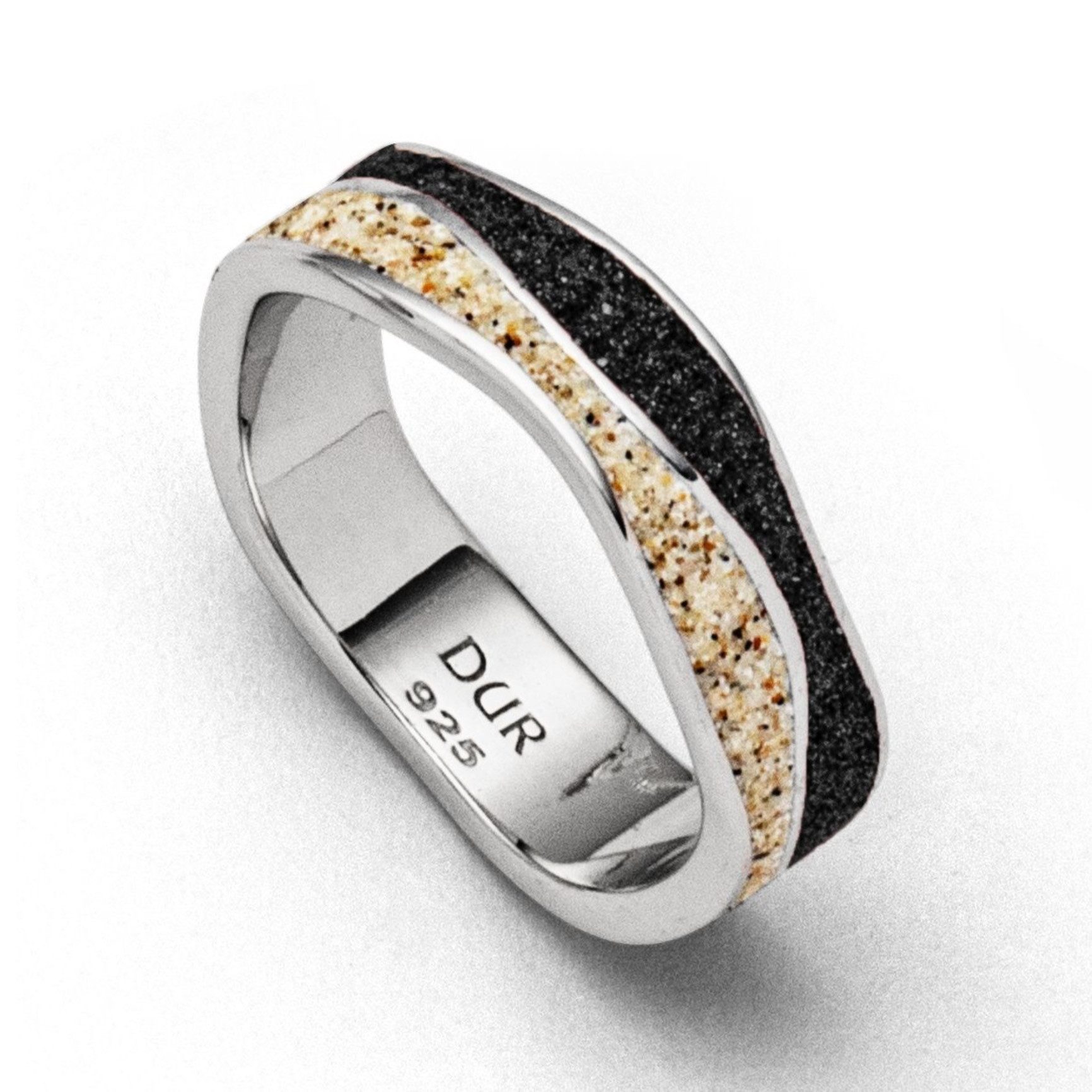 DUR Fingerring DUR Schmuck: Ring "Welle Sand/Lavasand" mit Strandsand und Lavasand R5