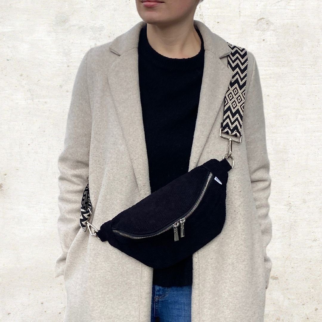 MAONI Bauchtasche Cord Schwarz mit zwei Gurten, Taschengurt austauschbar günstig online kaufen