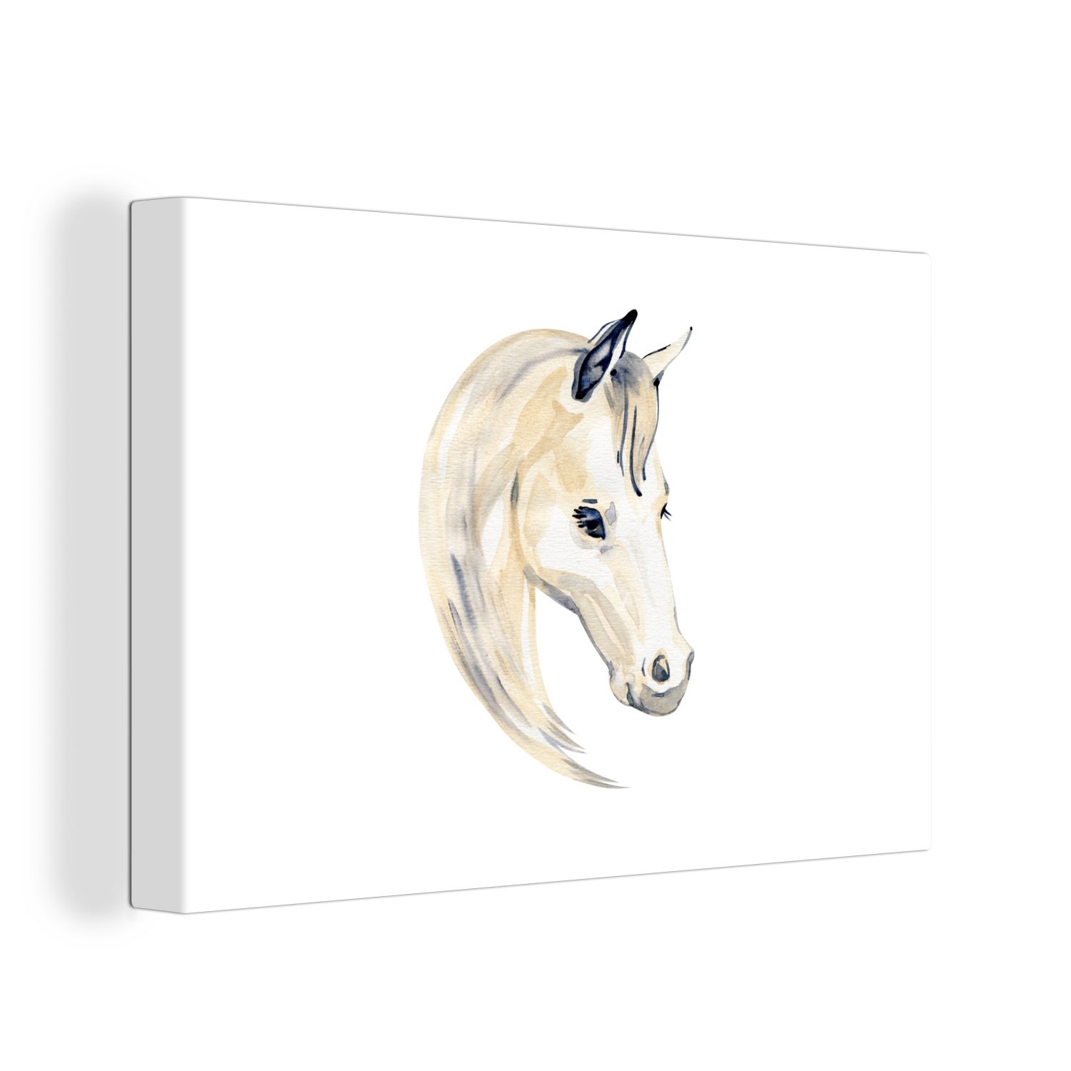 OneMillionCanvasses® Leinwandbild Pferd - Aquarell - Weiß - Mädchen - Kinder - Mädchen, (1 St), Wandbild Leinwandbilder, Aufhängefertig, Wanddeko, 30x20 cm