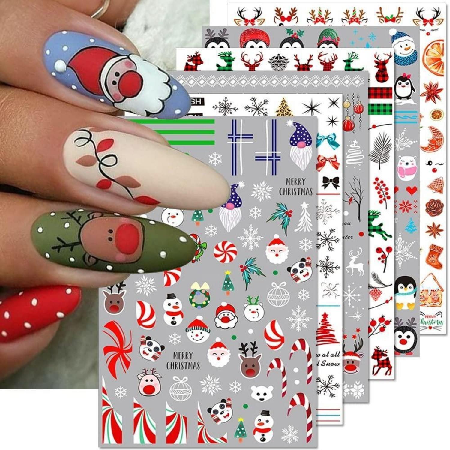 LuxusKollektion Nageldesign Zubehör Nagelsticker Weihnachten 8 Blatt Cartoon Motiv