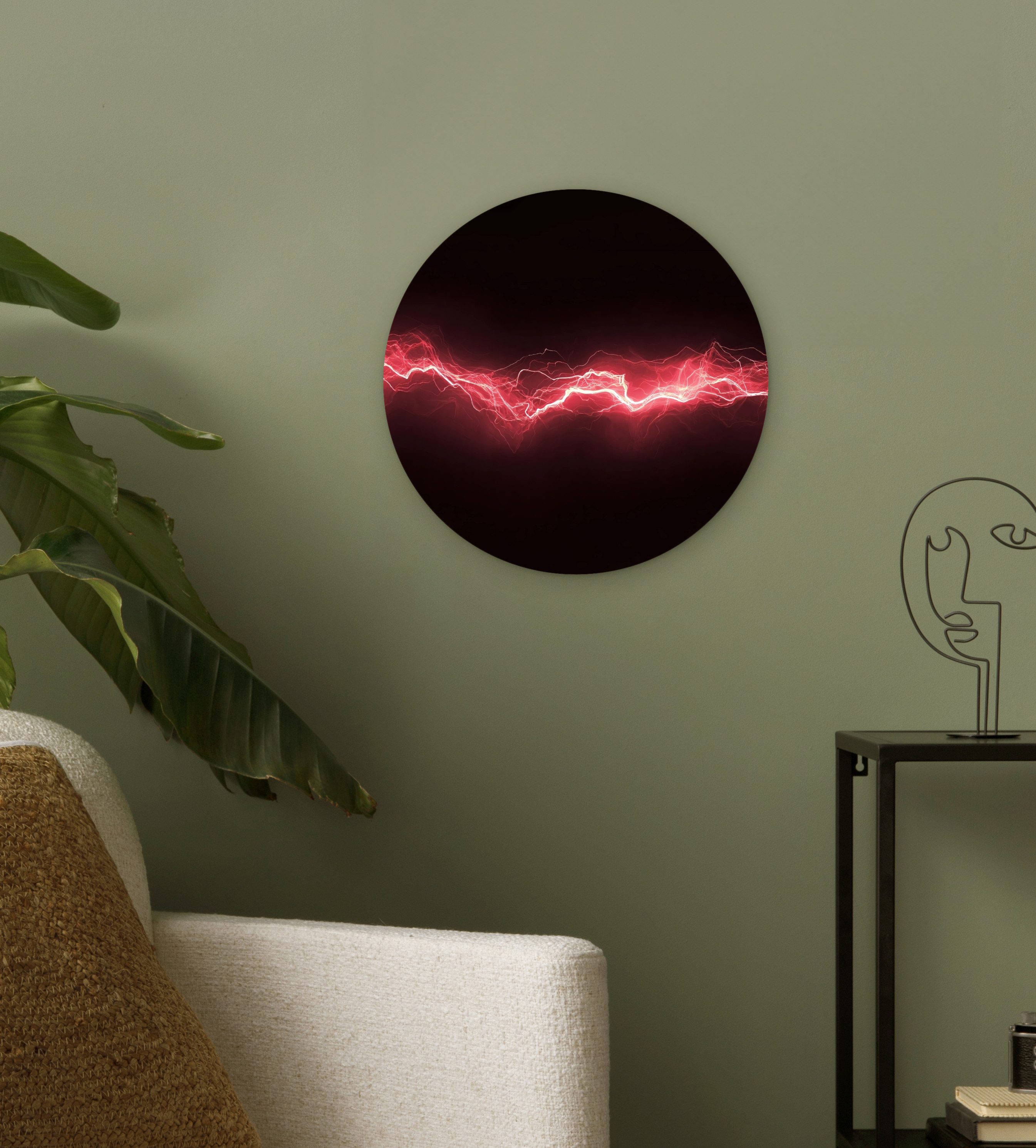 MuchoWow Gemälde Spiele - Rot - Elektrizität - Energie - Linie, Fotodruck (1 St), Kreis Wanddekoration, Rundes Wandbild, 30x30 cm
