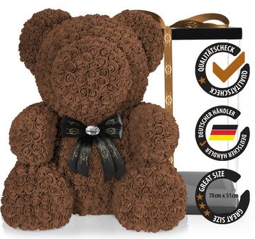 Kunstblume NADIR Rosenbär 70 cm mit Schleife / inklusive vorverpackter Geschenkbox/ Valentinstag Muttertag Geburtstag Jahrestag Infinity Rosebear Bär aus Rosen Flower Teddy Teddybär Blütenbär Künstliche Pflanze, NADIR