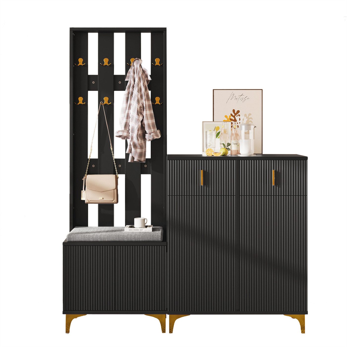 autolock Garderoben-Set Garderobenset mit Schuhbank und Kissen, Garderobenfront mit Haken