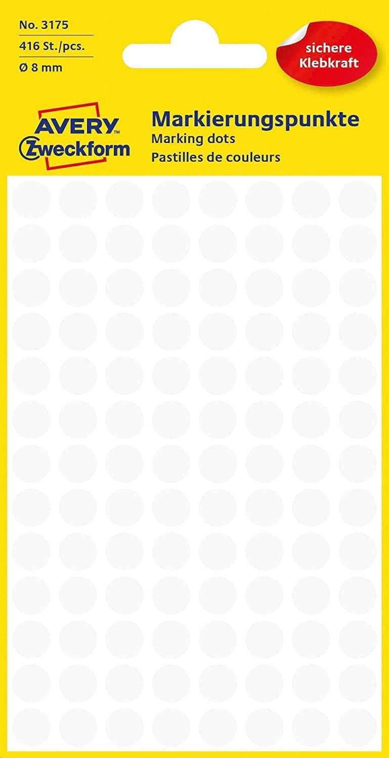 Avery Zweckform Etiketten AVERY Zweckform 3175, 416x Markierungspunkte, Durchmesser 8 mm, weiß
