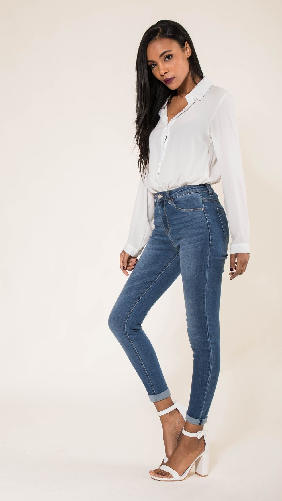 Nina Carter Skinny-fit-Jeans »Damen Denim High Waist Jeans Skinny Fit  Umschlag Stretch Hose« (1-tlg) 3518 in Blau online kaufen | OTTO