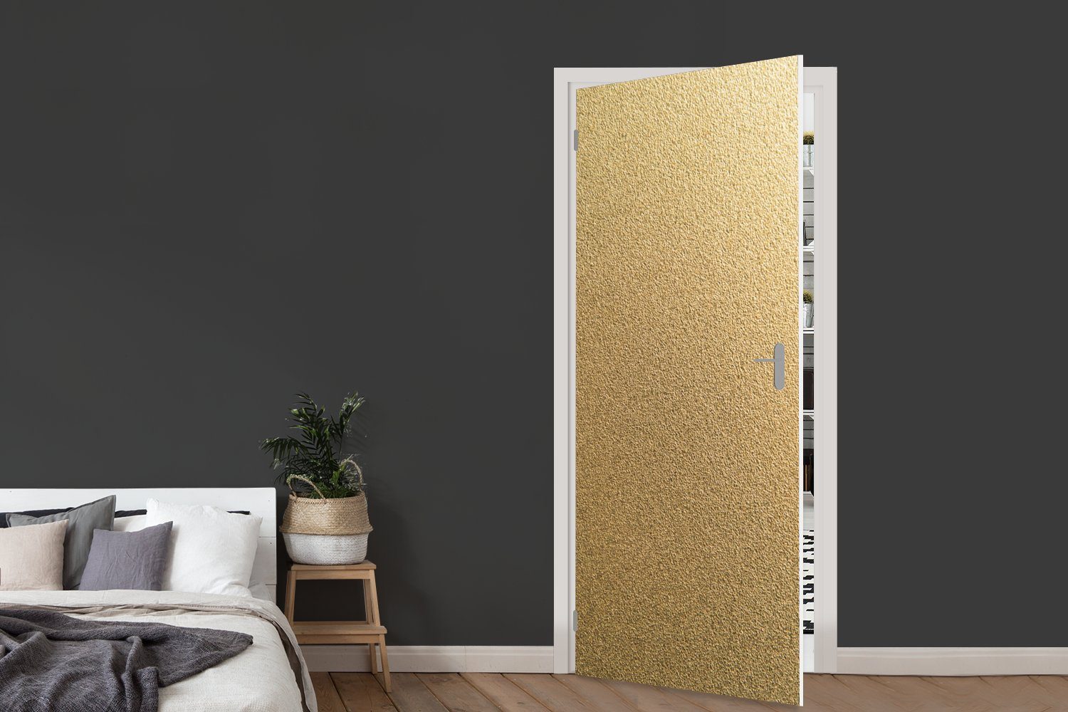 Tür, Türtapete - Türaufkleber, Matt, - St), - - Chic, Struktur Gold MuchoWow Fototapete (1 Metall cm bedruckt, 75x205 Design für