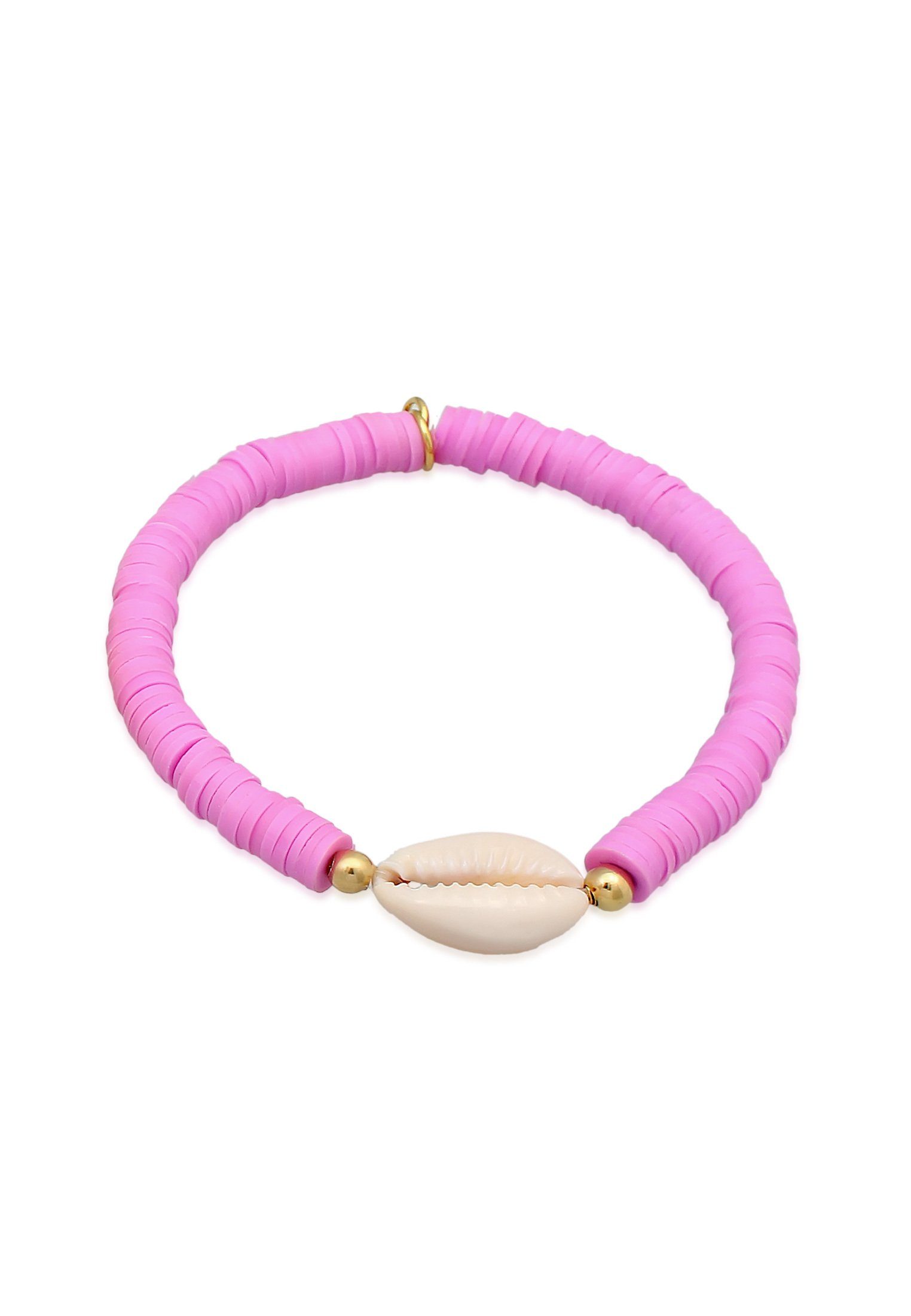 【Kostenloser Versand】 Elli Armband Heishi Perlen hell Silb, Muschel Muschel Violett 925 Kauri Bunt