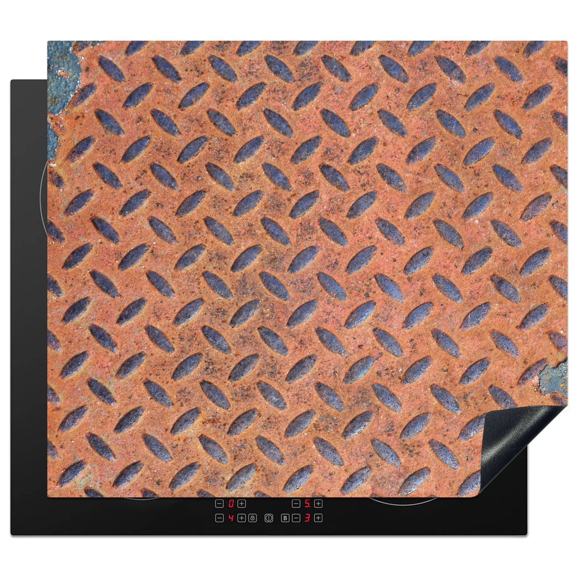 MuchoWow Herdblende-/Abdeckplatte Diamantplatte - Retro - Rost, Vinyl, (1 tlg), 59x51 cm, Induktionsschutz, Induktionskochfeld, Ceranfeldabdeckung