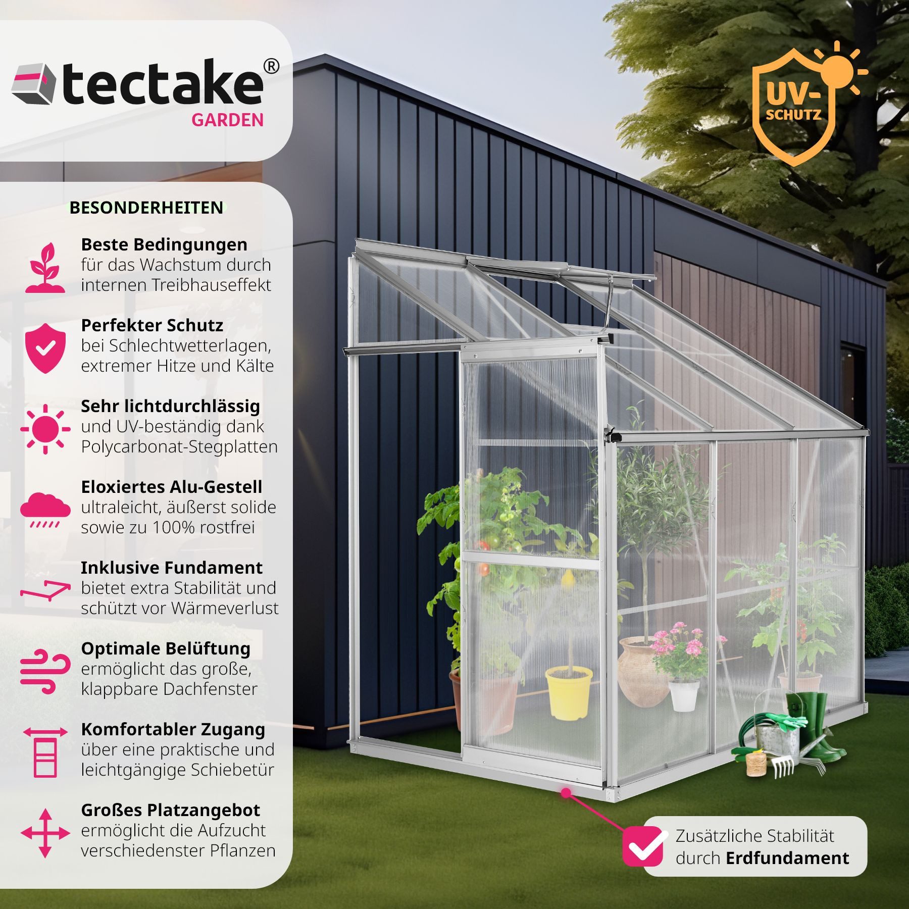 tectake Gewächshaus Anlehngewächshaus aus Aluminium mit günstig online kaufen