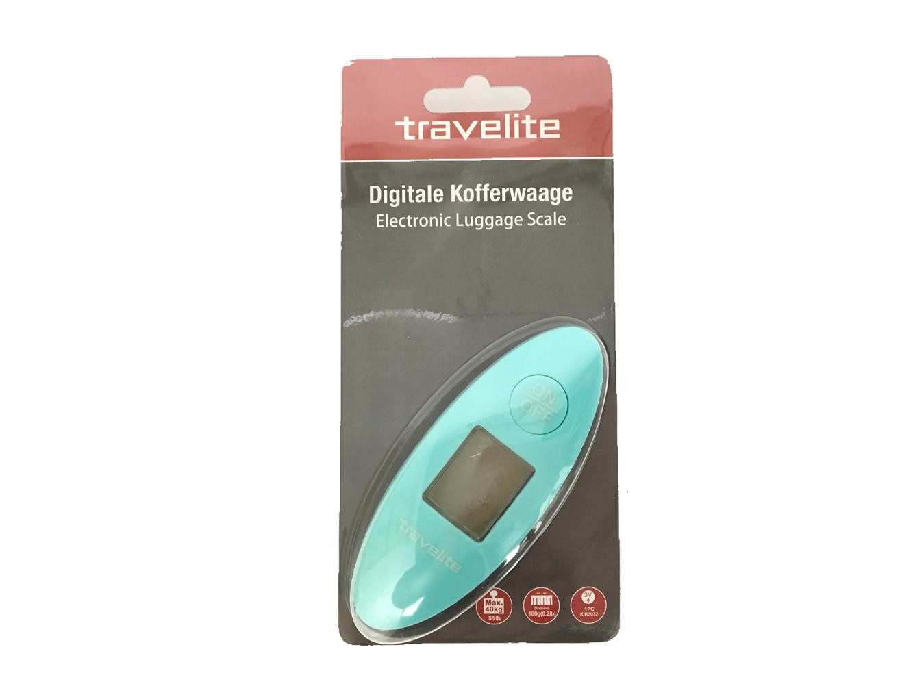 travelite TSA-Vorhängeschloss mintgrüne digitale Kofferwaage, bis 40kg, Genauigkeit 10g