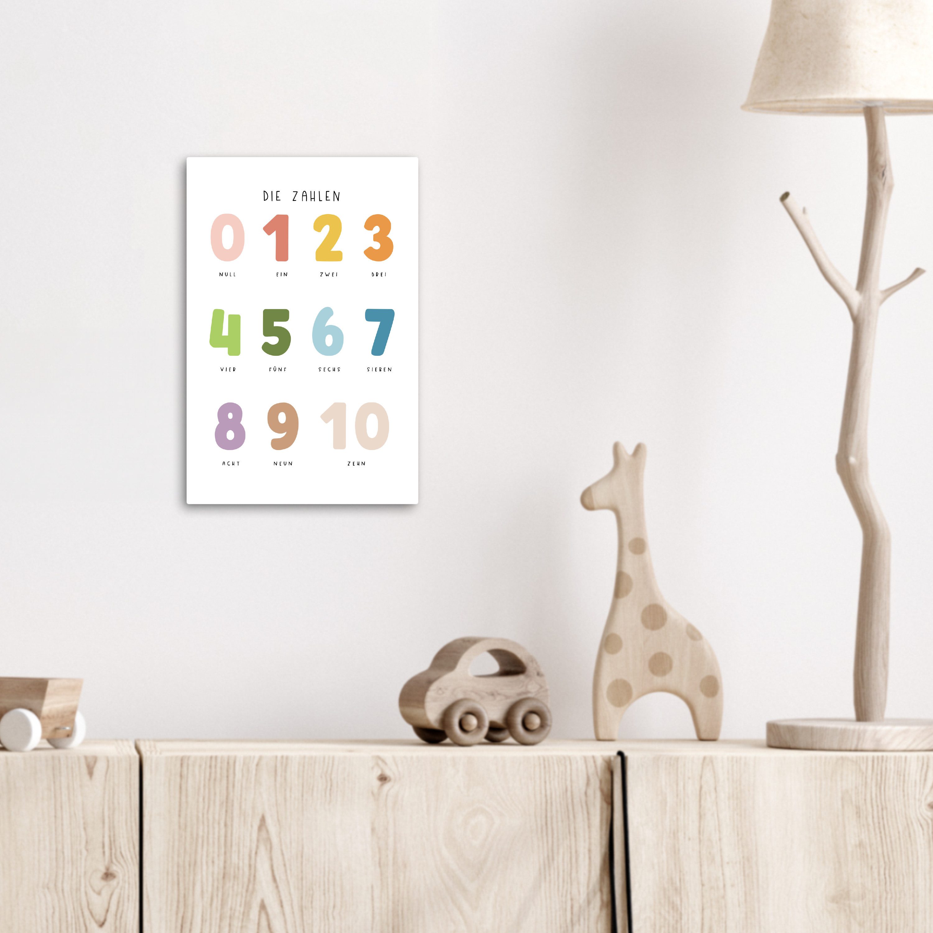 OneMillionCanvasses® Leinwandbild Pädagogisch - Zählen lernen - Weiß - Farben - 1-10, Fotodruck (1 St), Kinderzimmer Deko, Mädchen und Jungen Bilder 20x30 cm