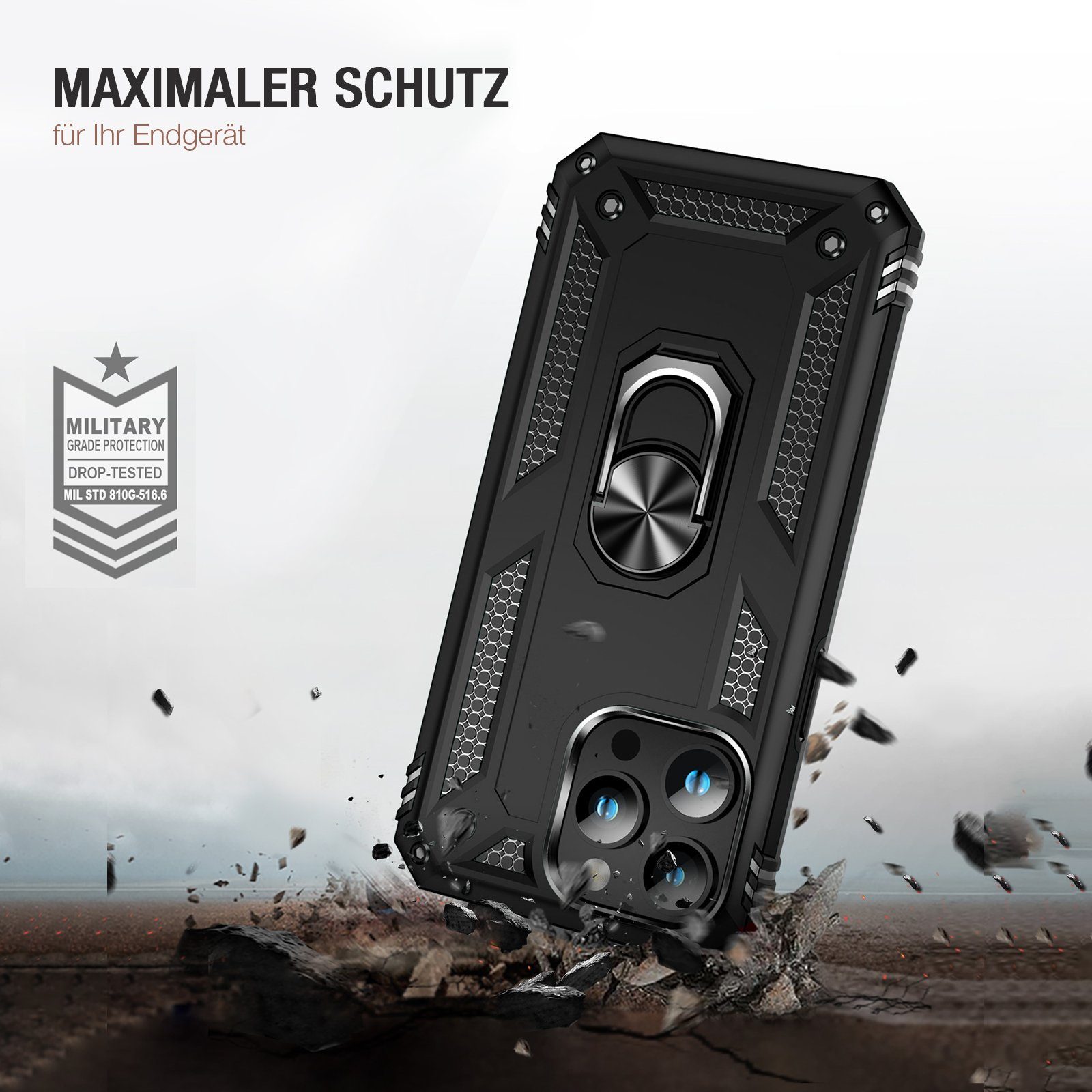 Tec-Expert Handyhülle Outdoor Cover Hülle für Apple iPhone 15 Pro 6.1 Zoll, 6.1, Premium Hülle aus verstärktem Polycarbonat