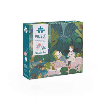 Moulin Roty Puzzle Puzzle Im Garten (100 Teile) mit Lupe Suchpuzzle, 100 Puzzleteile