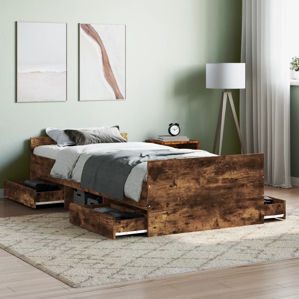 vidaXL Bett, Bettgestell mit Kopf- und Fußteil Räuchereiche 100x200 cm günstig online kaufen