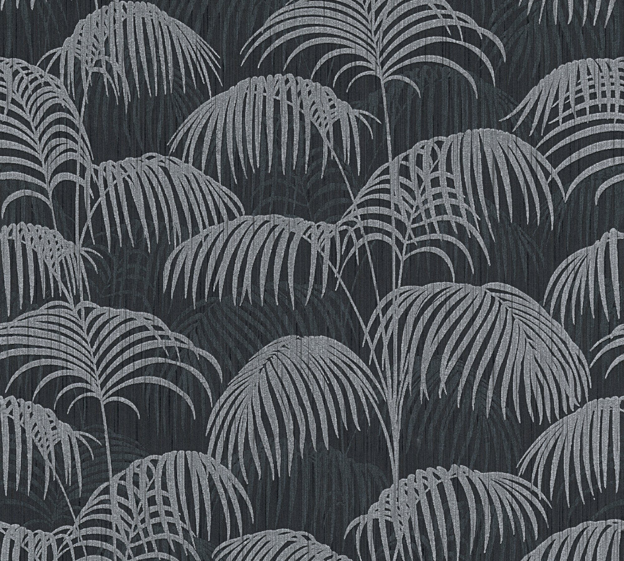 A.S. Création Architects Paper Textiltapete Tessuto, samtig, botanisch, floral, Dschungeltapete Tapete Palmen schwarz/grau
