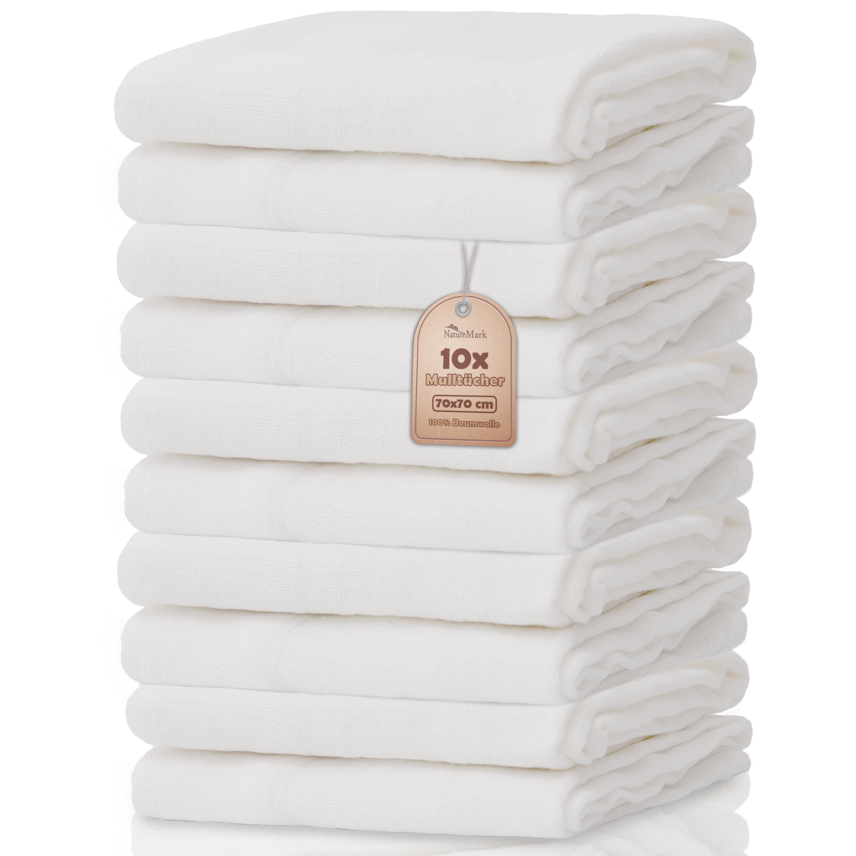NatureMark Stoffwindeln 10er-Set Mulltücher Mullwindeln 70x70cm (Set, 10-St), 100% Baumwolle