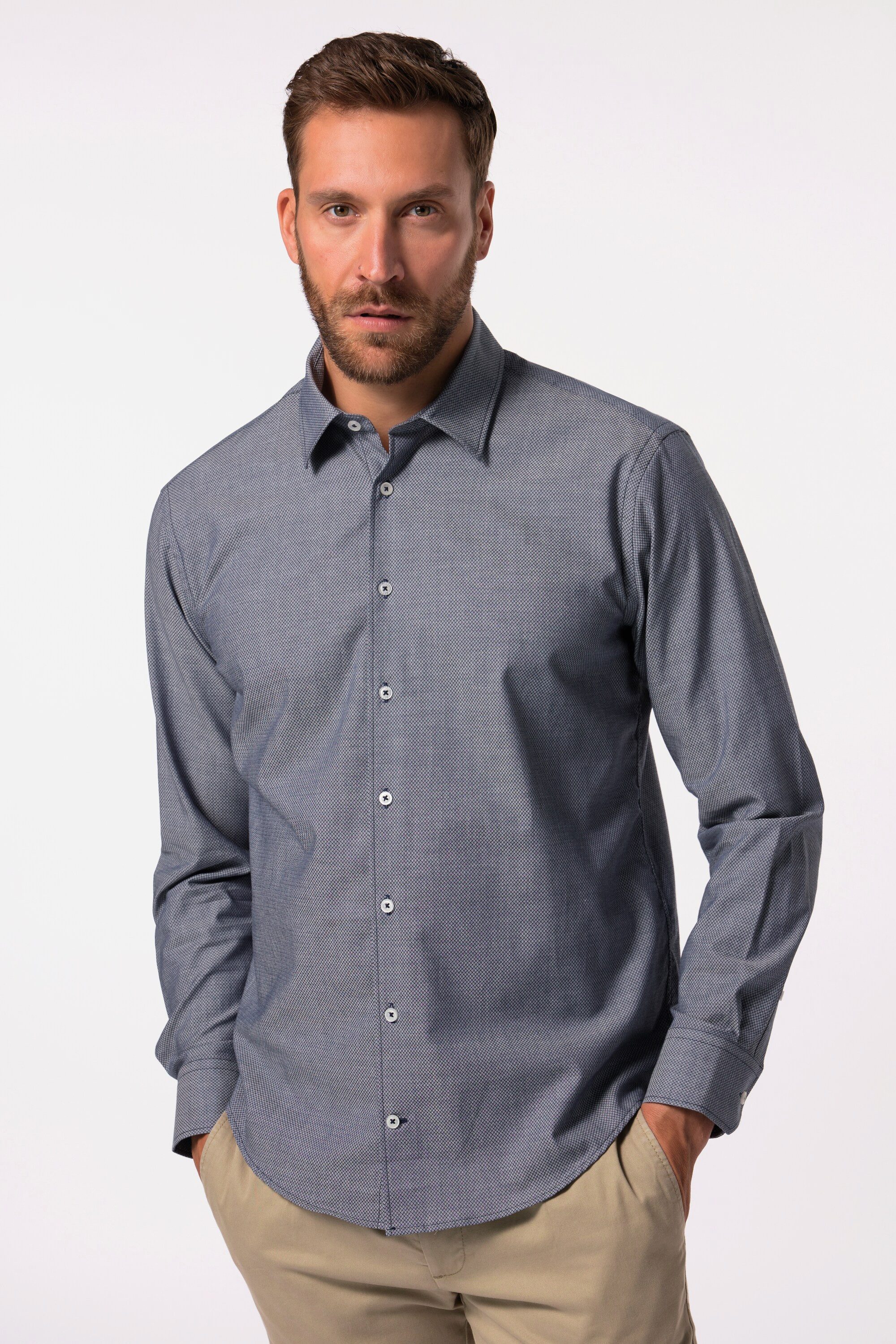 Businesshemd Hemd Business Langarm Minimal-Print Kentkragen
