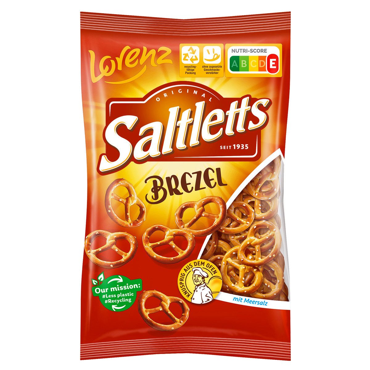 LORENZ Knabberei, Lorenz Saltletts Brezel mit Meersalz und weniger Fett goldbraun 200g