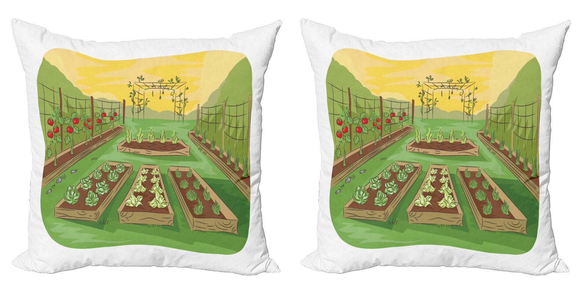 Kissenbezüge Modern Accent Doppelseitiger Digitaldruck, Abakuhaus (2 Stück), Bauernhof Garten Obst Gemüse