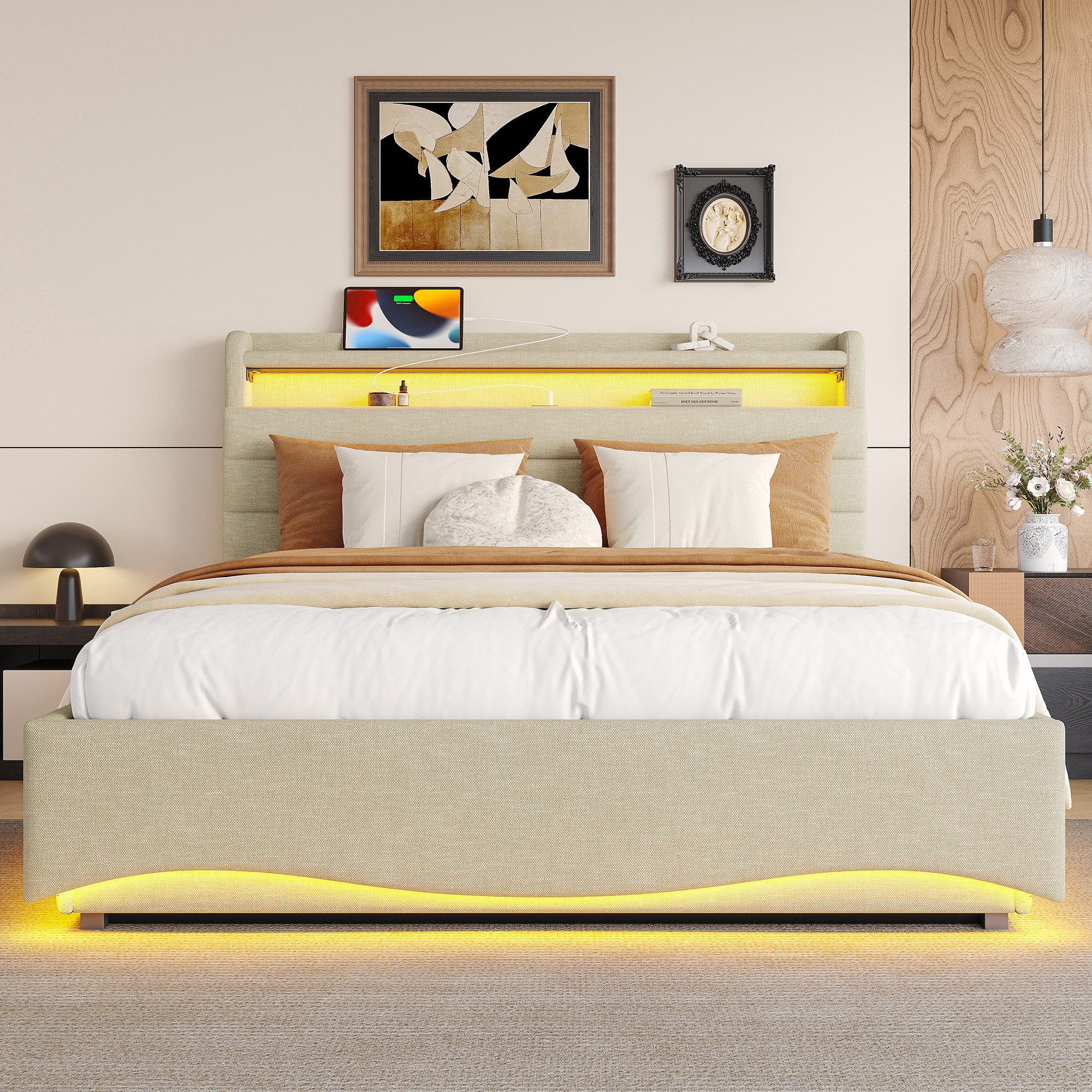 TavilaEcon Boxspringbett Polsterbett mit LED-Beleuchtung und Hydraulikmecha günstig online kaufen