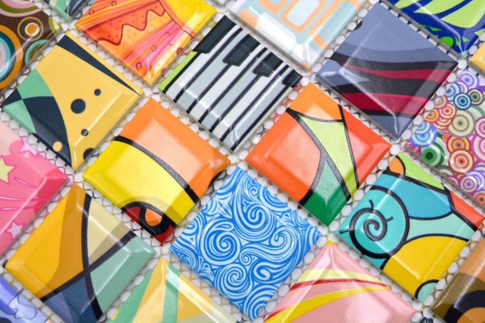 Thumbnail - Mosani Mosaikfliesen Keramik Mosaik Fliese Bunte Retro Mosaikfliesen POP UP ART
