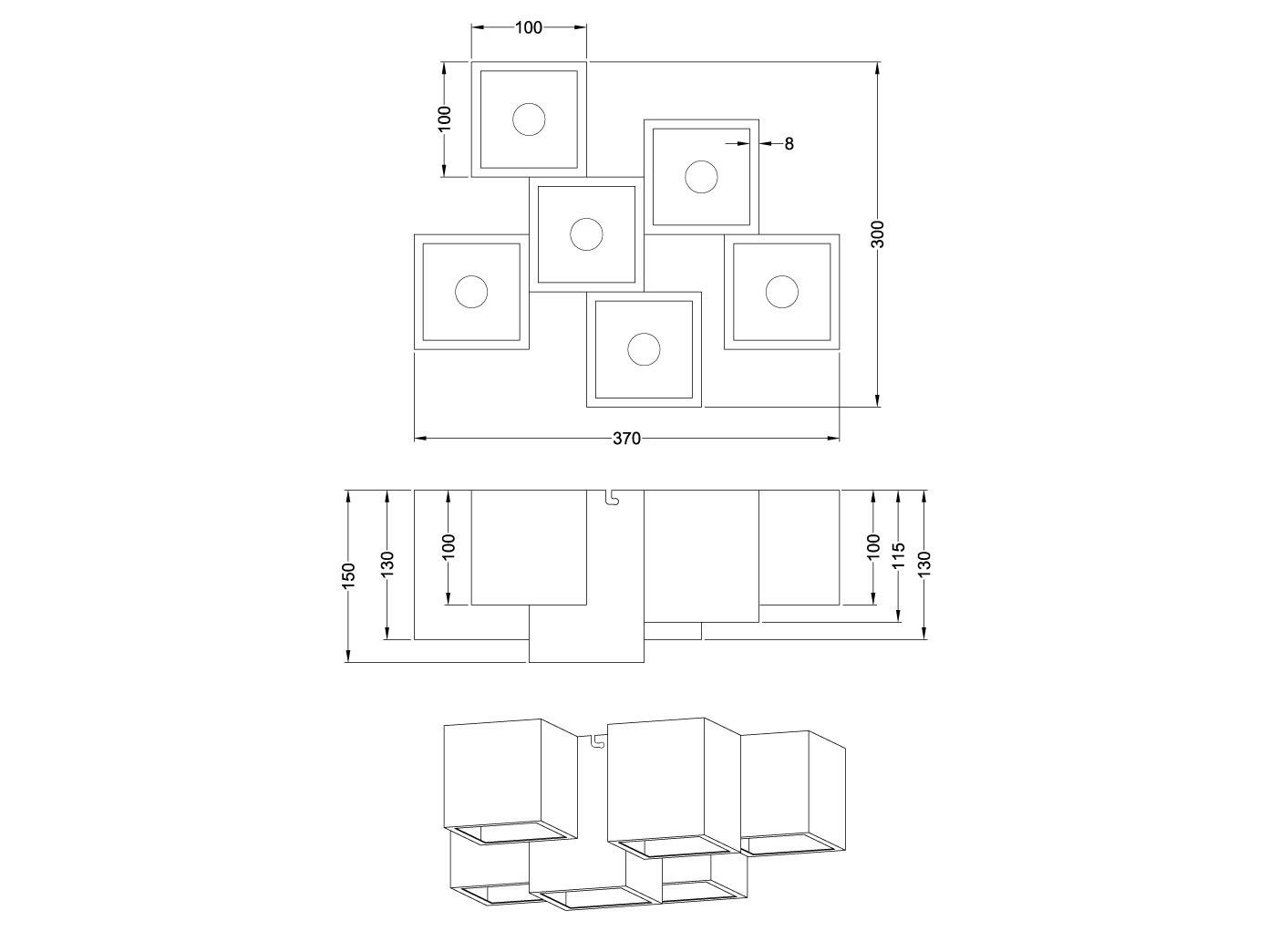 37cm minimalistische für meineWunschleuchte Treppenhaus, Breite mehrflammig Aufbauspot-s Schwarz Deckenstrahler, Warmweiß, LED