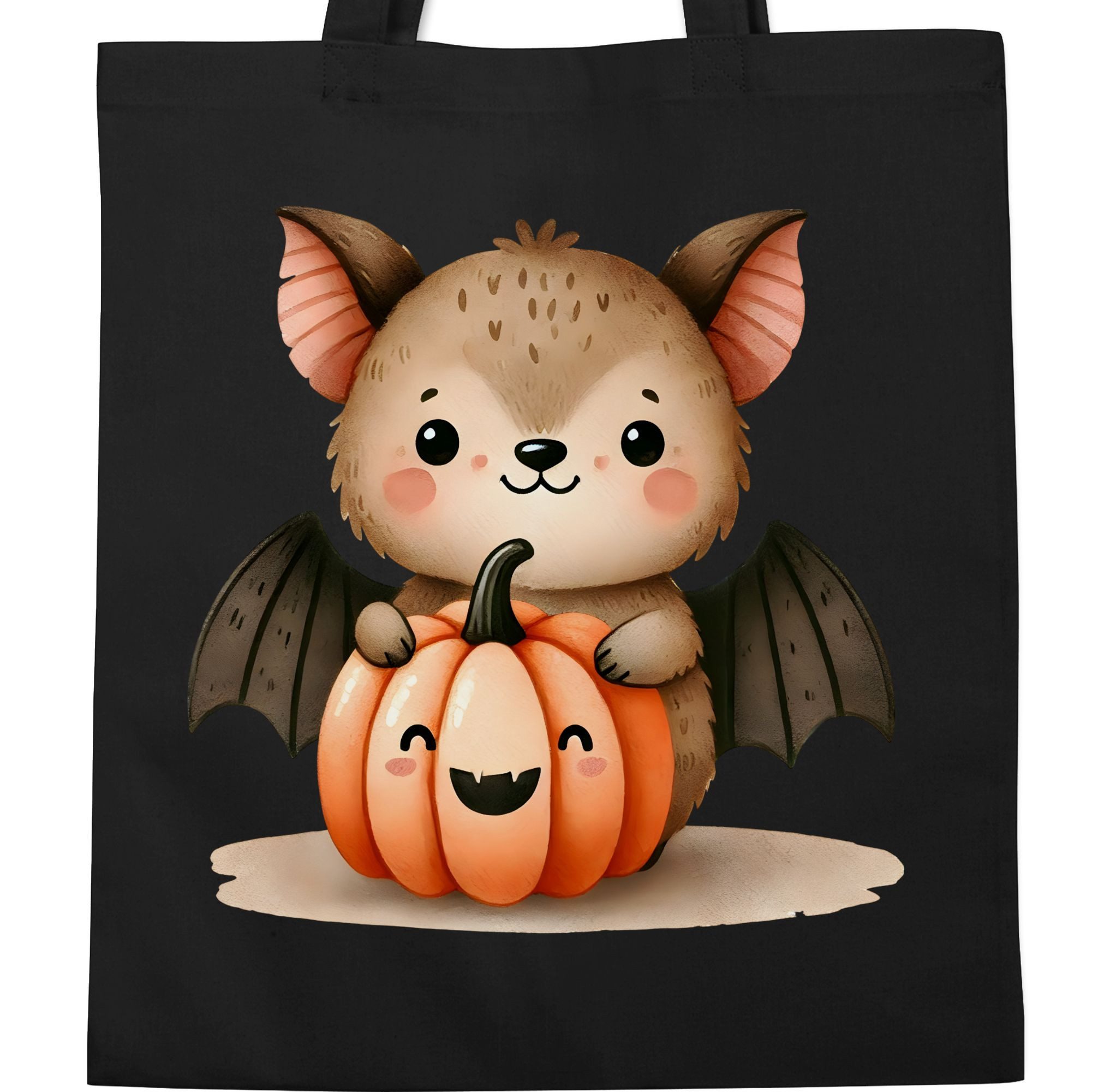 Shirtracer Umhängetasche Süße Fledermaus mit Kürbis, Herbstliches und niedliches Motiv, Hallo, Halloween Beutel