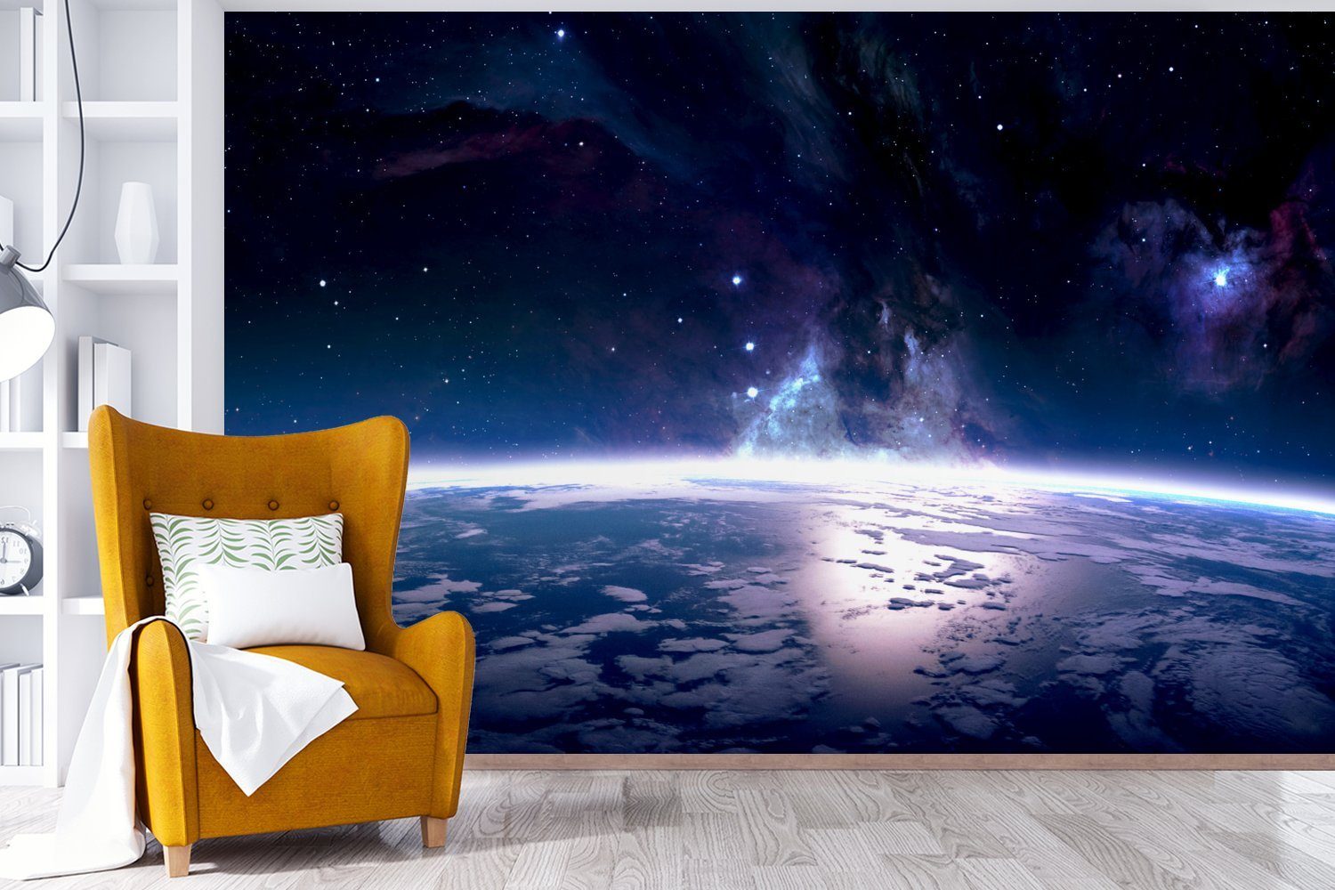 Weltraum (6 Wallpaper Matt, Fototapete - Wohnzimmer, Schlafzimmer, bedruckt, MuchoWow Tapete für - St), Vinyl Licht, Kinderzimmer, Erde