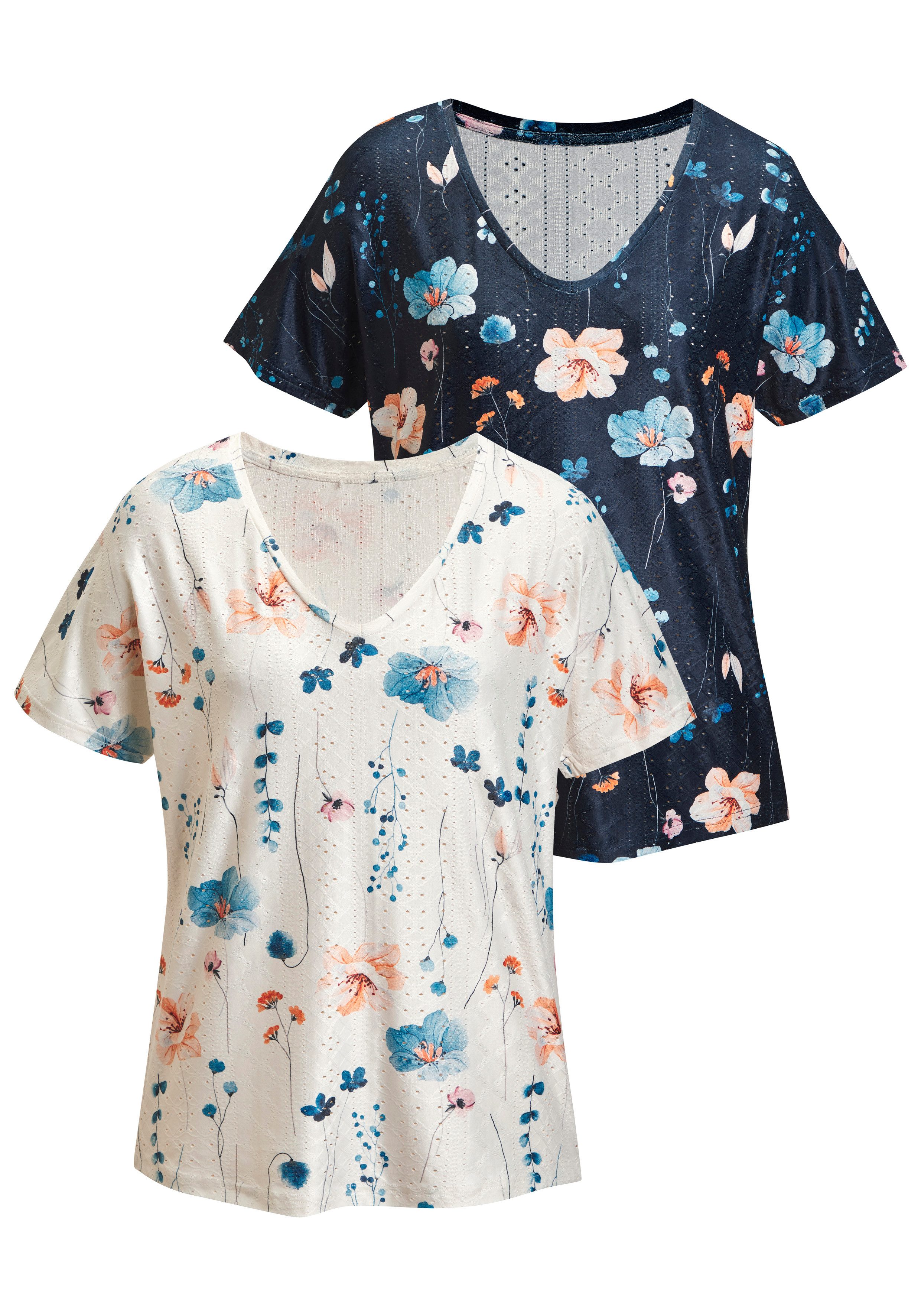 Vivance by Lascana Kurzarmshirt aus recyceltem Material bügelfreie Qualität mit Ajourstruktur