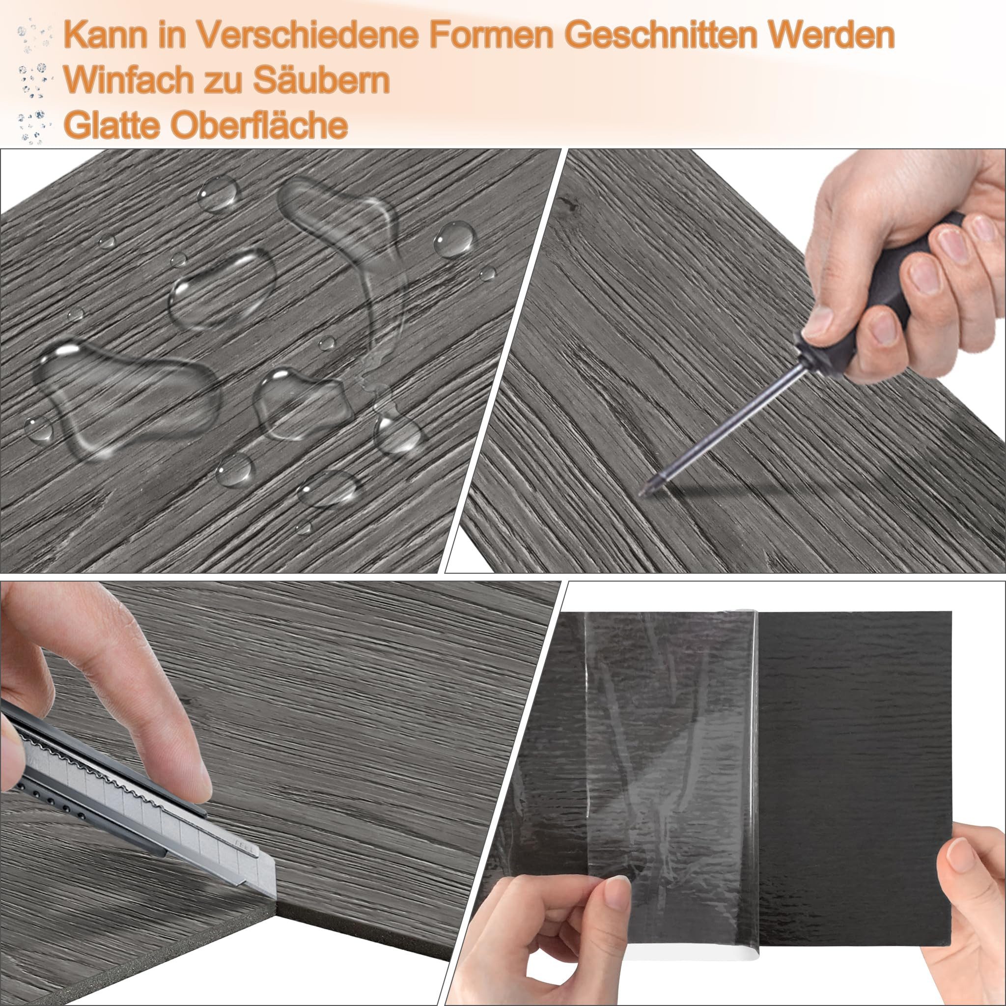 FIVMEN Vinylboden PVC Bodenbelag Selbstklebend, Holzmaserung Dielen, Bodenfliesen, 18/36 Stück, 2.51/5.2 m² Schneidbar Fliesen für Schlafzimmer, Küche – Bild 3 von 5