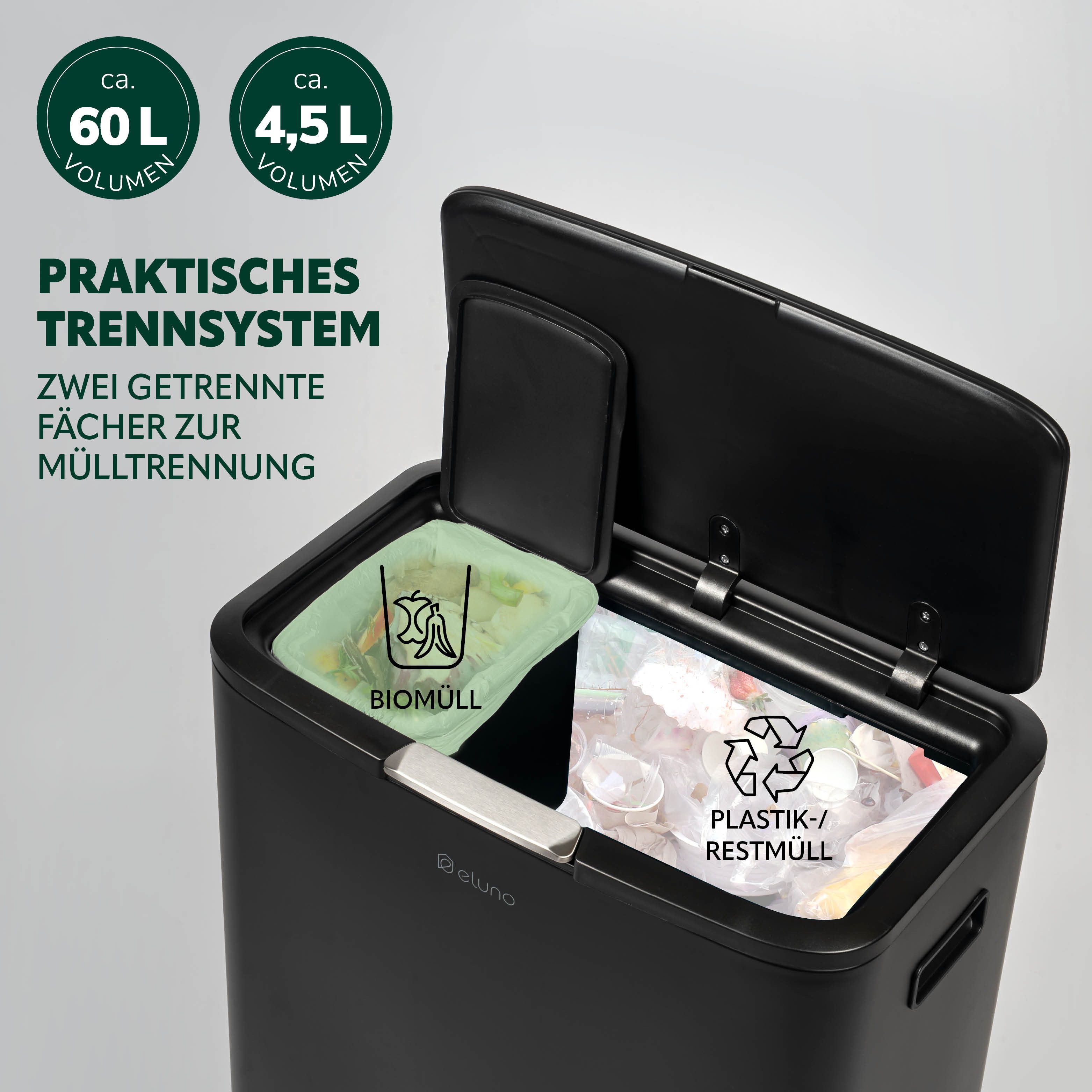 eluno Mülleimer 60 Liter Fassungsvermögen aus Metall – Bild 3 von 5