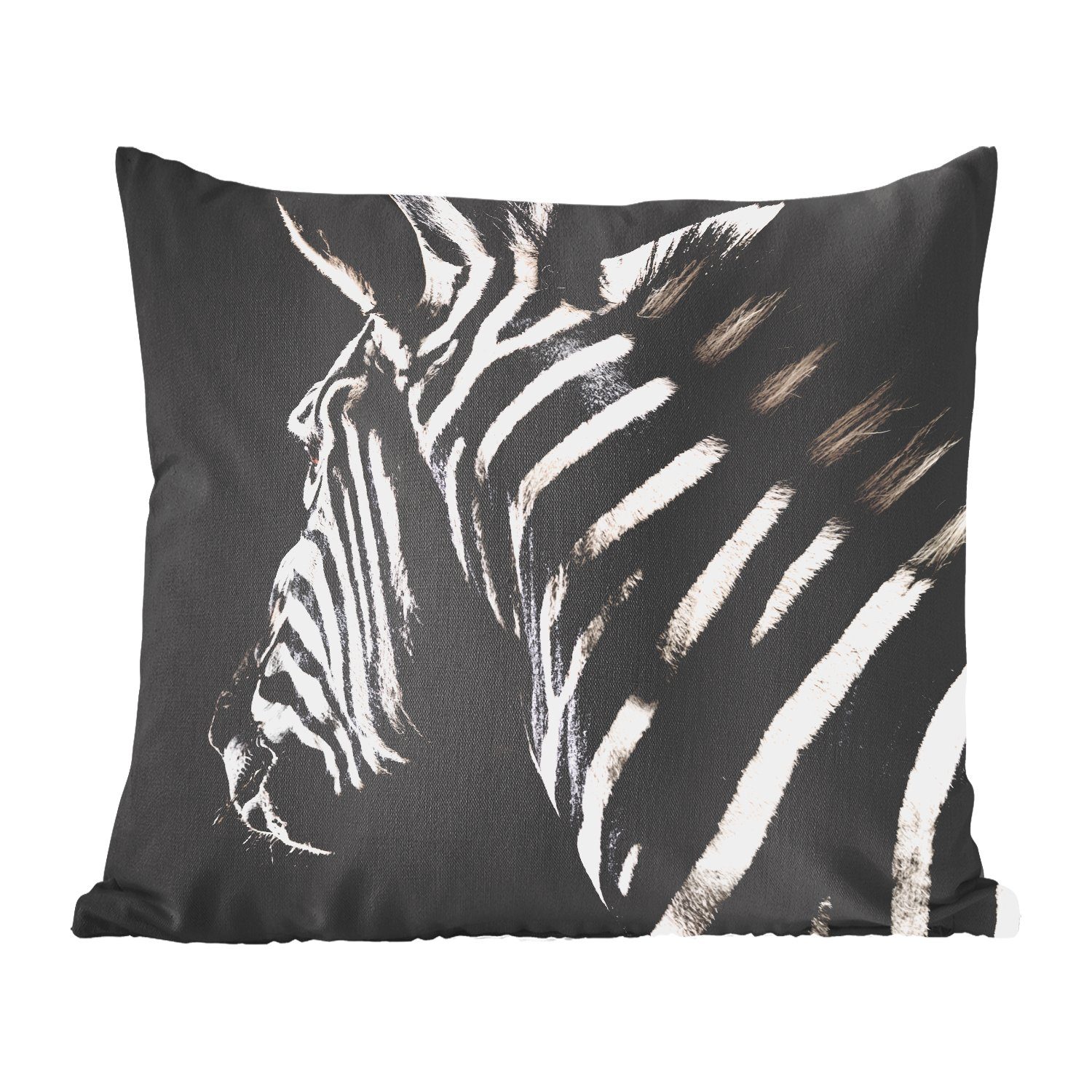 MuchoWow Dekokissen Zebra - Tier - Schwarz - Porträt, Zierkissen mit Füllung für Wohzimmer, Schlafzimmer, Deko, Sofakissen