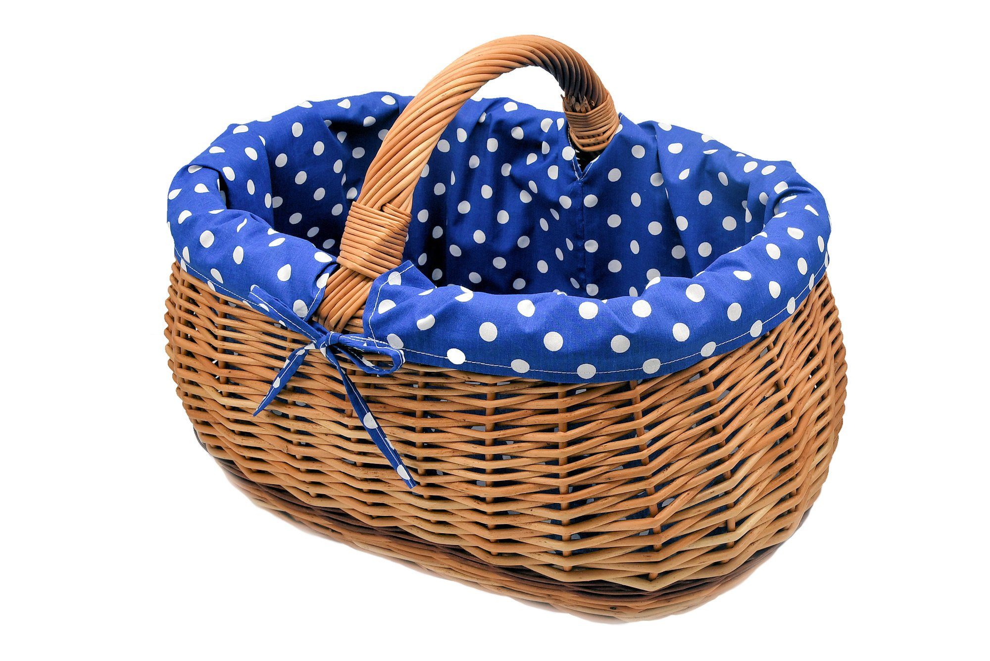 MyBer® Einkaufskorb Weidenkorb Korb geflochten mit Stoffeinlage 52/37/21(40)cm, Stabiler Tragekorb aus Weide braun