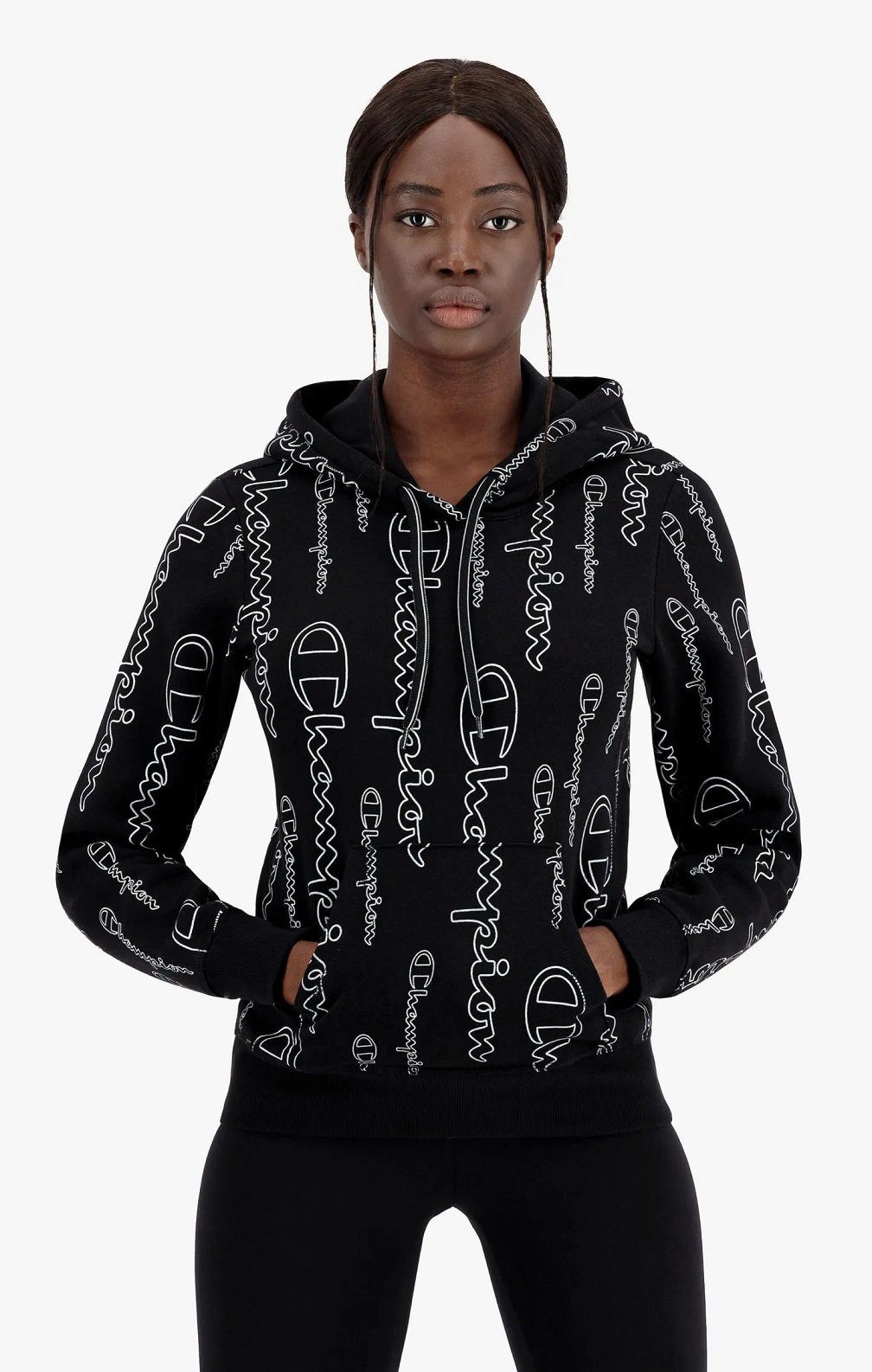 Champion Kapuzenpullover (Hoodie) American Classic Graphic Logo Schriftzug schwarz Damen