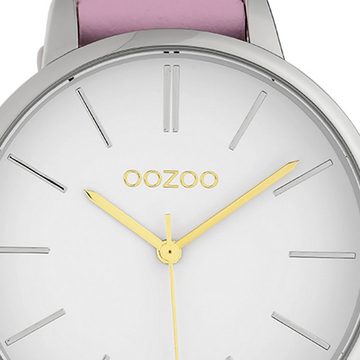 OOZOO Quarzuhr Oozoo Damen Armbanduhr Timepieces Analog, (Analoguhr), Damenuhr rund, groß (ca. 42mm) Lederarmband, Fashion-Style