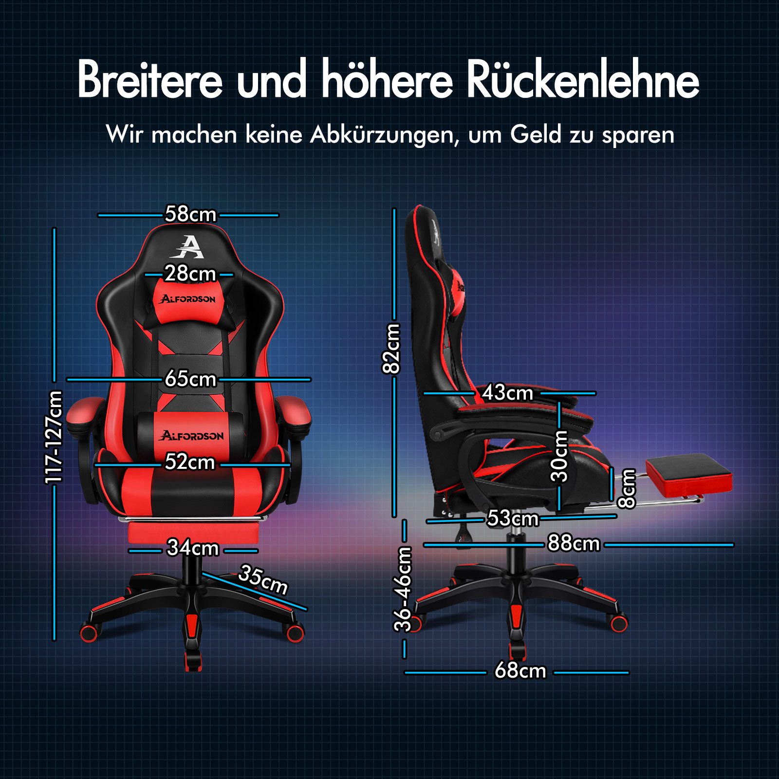 ALFORDSON Gaming-Stuhl mit Massage-Lendenkissen, X-Large, 5 günstig online kaufen
