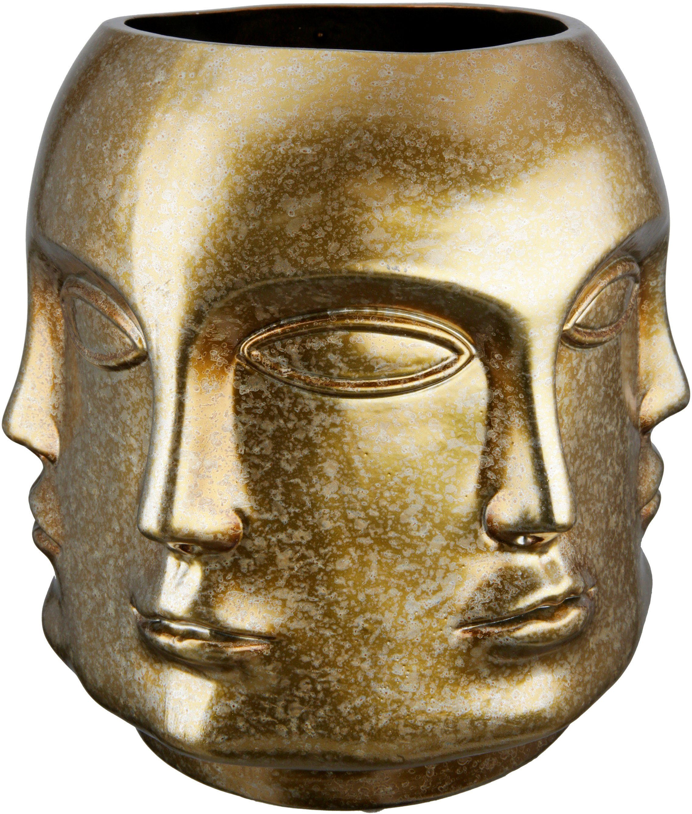 Casablanca by Gilde Tischvase Crado Keramik, Vase Höhe dekorative Blumenvase cm - 23 Gesicht, St), (1 aus goldfarben ca