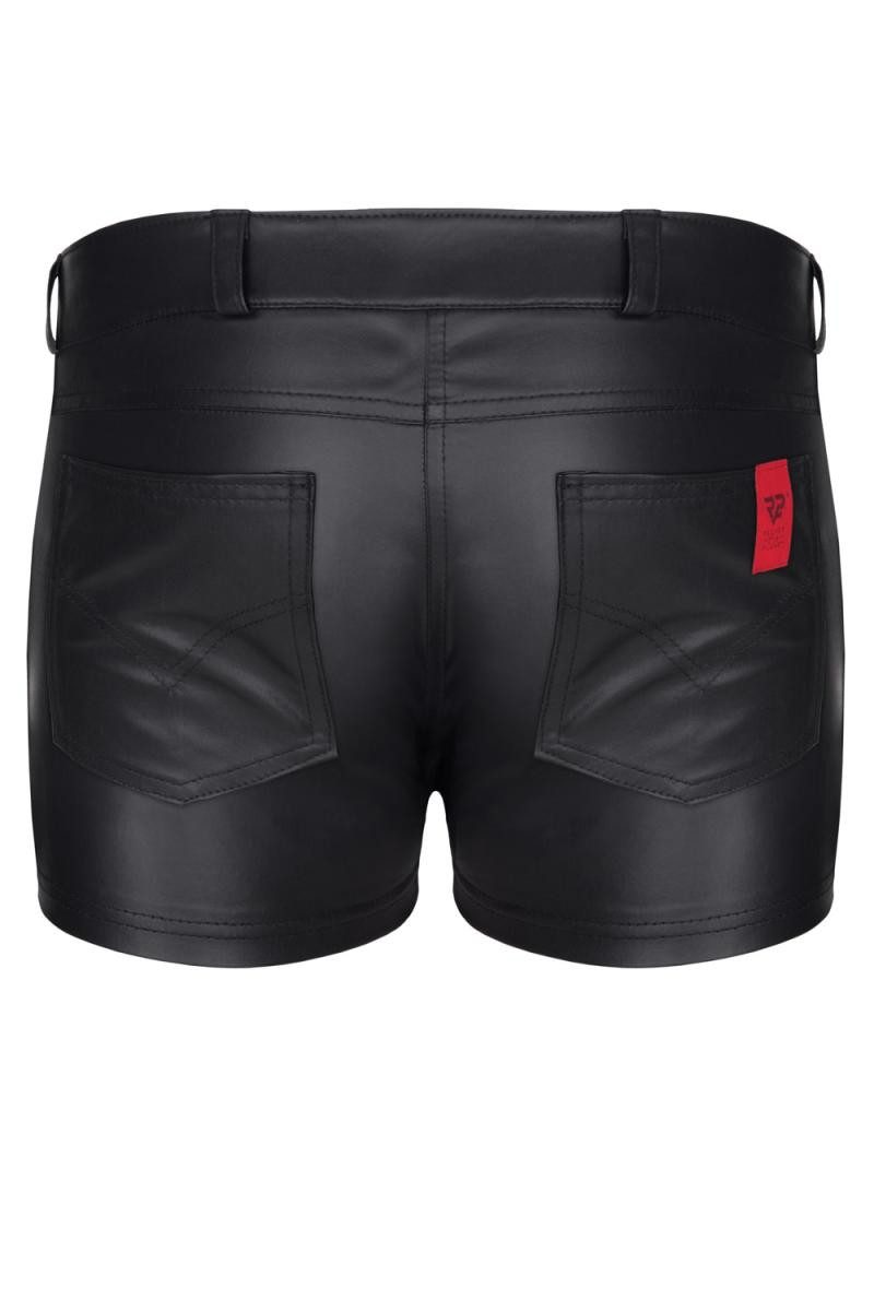 Regnes Fetish Planet Lederimitathose Herren wetlook Shorts schwarz elastisch mit Taschen kurze Männer Hose